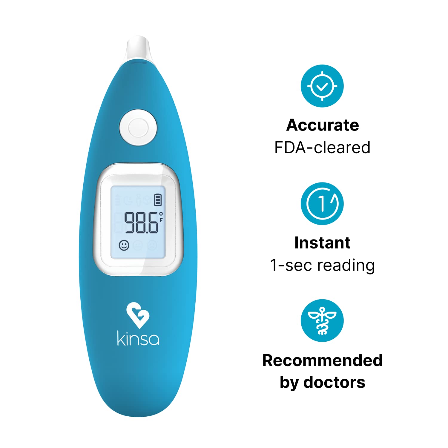 Kinsa Smart Ear Thermometer for Fever - Medical Infrared Termometro - FDA Cleared for Body Temperature Readings for All Ages - Connects to a Smartphone App to Track Symptoms and Get Illness Guidance