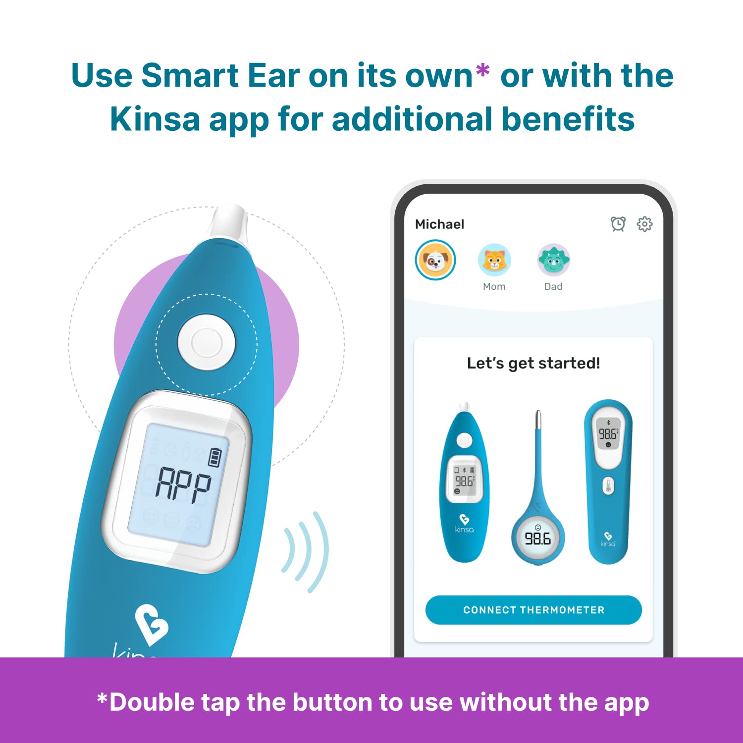 Alternative view of Kinsa Smart Ear Thermometer for Fever - Medical Infrared Termometro - FDA Cleared for Body Temperature Readings for All Ages - Connects to a Smartphone App to Track Symptoms and Get Illness Guidance