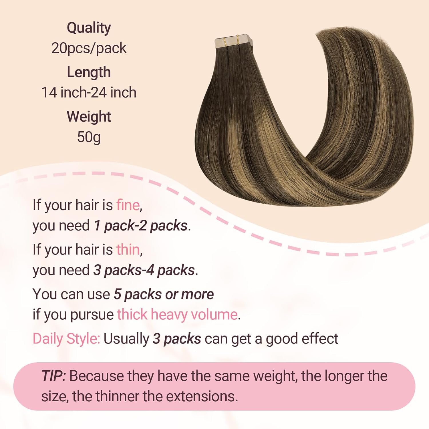 MAXITA Tape in Hair Extensions Human Hair, Balayage Chocolate Brown to Caramel Blonde, 16inch 50g 20pcs, Remy Silky Real Human Hair Extensions Thick Ends Straight Seamless Tape in Hair Extensions