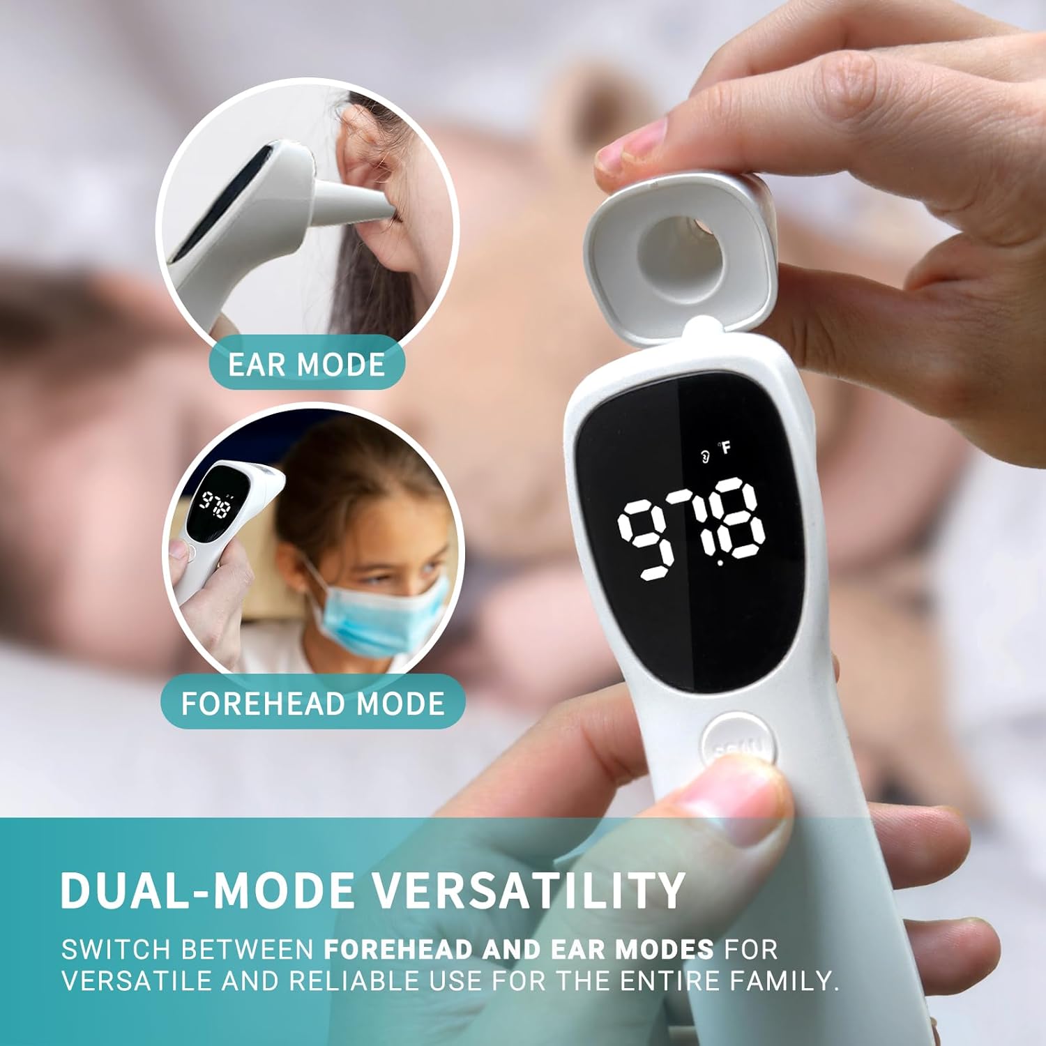 Dual Mode Thermometer for Adults, Kids, and Babies – Infrared Digital Forehead and Ear Thermometer, No Touch with Fever Alarm and Fast Results - Image 3