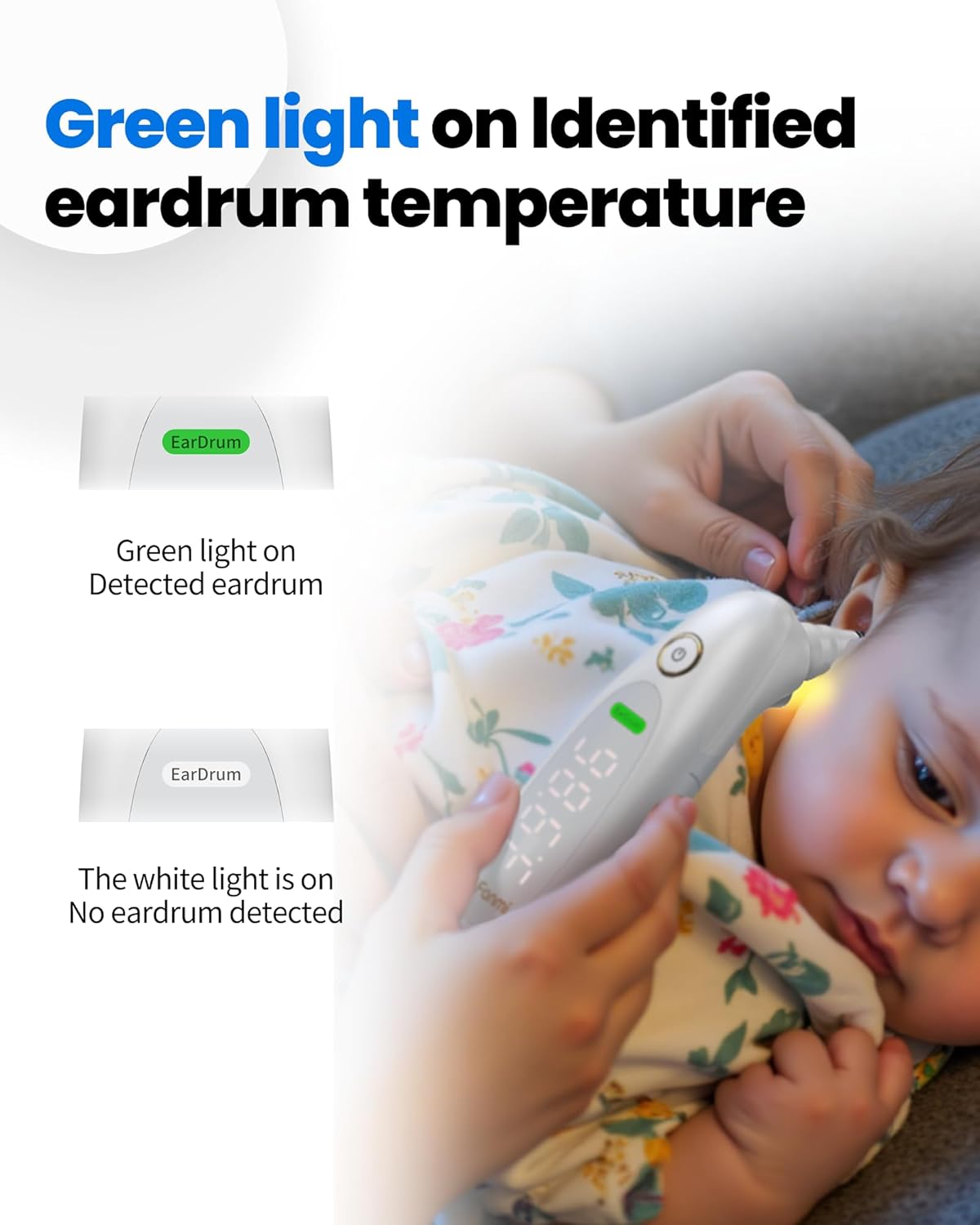 Alternative view of Ear Thermometer for Adults and Kids, Real-Time Dynamic Tympanic-Sensing Probe, 1-Button, 1-Second Result, Large LED Display for Easy Use & Reading