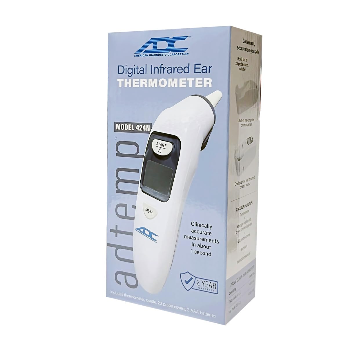 ADC Adtemp 424N 1-Second Infrared Tympanic Ear Thermometer with Storage Cradle - Image 5