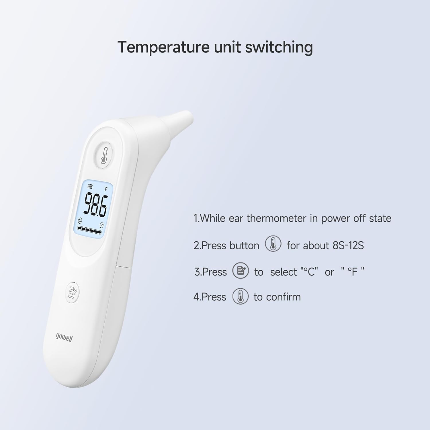 Alternative view of yuwell Digital Thermometer for Adults and Kids | Medical Graded Ear Thermometer, Baby and Kid Friendly | Measurement in Seconds, High Temperature Alert, Large Display, 7 Reading Storage