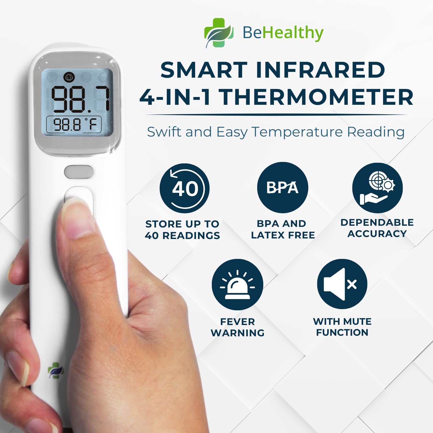 Multifunction 4-in1 Infrared Thermometer, Automatic Mode Switching, Large LCD Display, Non-Contact, Backlit and High Accuracy, Forehead and Ear Thermometer for Children & Adults