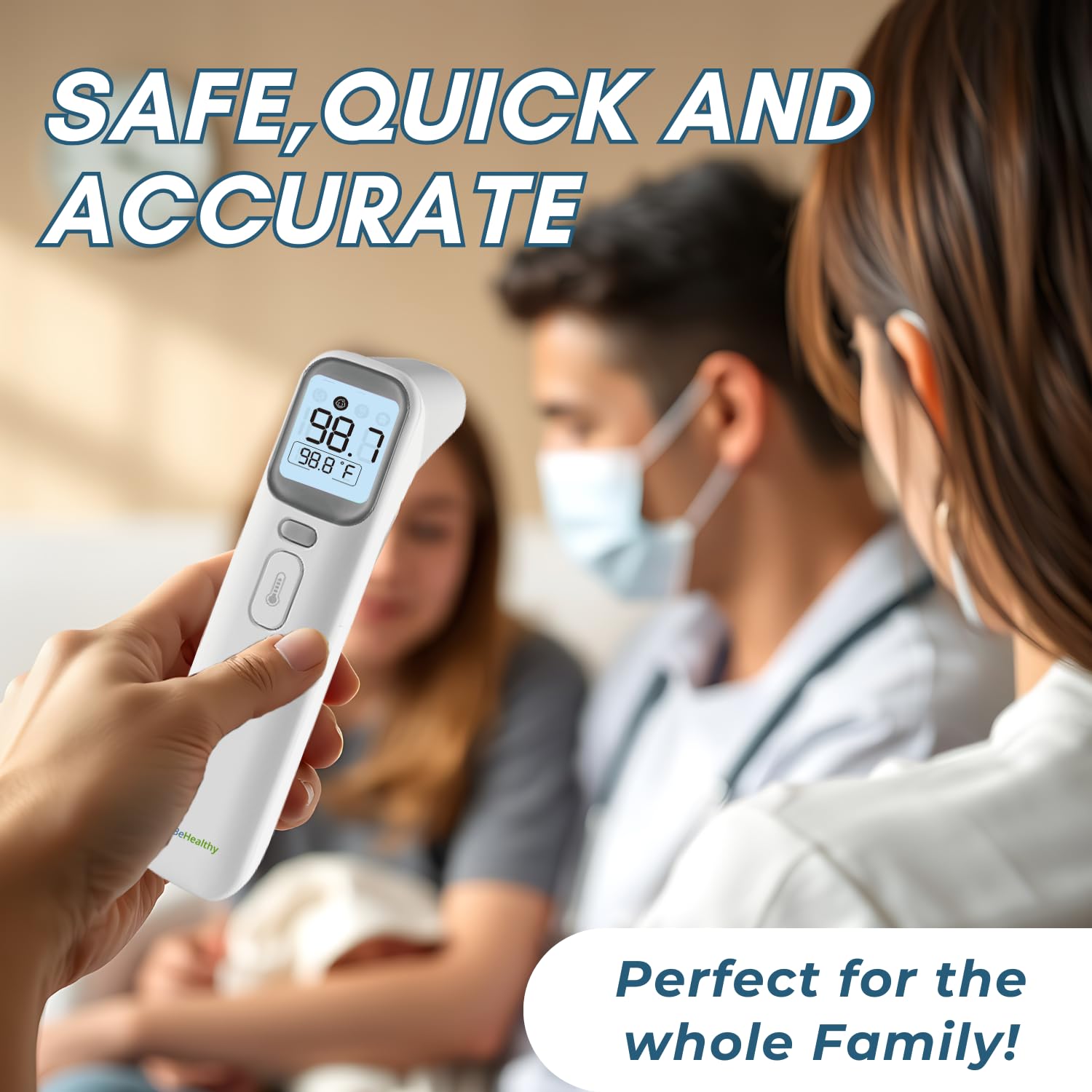 Alternative view of Multifunction 4-in1 Infrared Thermometer, Automatic Mode Switching, Large LCD Display, Non-Contact, Backlit and High Accuracy, Forehead and Ear Thermometer for Children & Adults