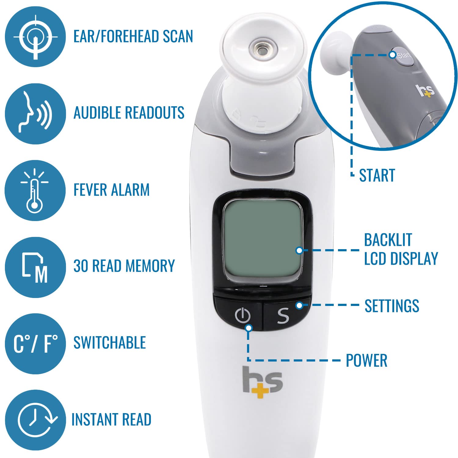 Alternative view of HealthSmart Talking Infrared Ear & Forehead Thermometer, No Probe Covers Needed, Visual Fever Alarm, Audio Readings in English & Spanish, Instant Scan