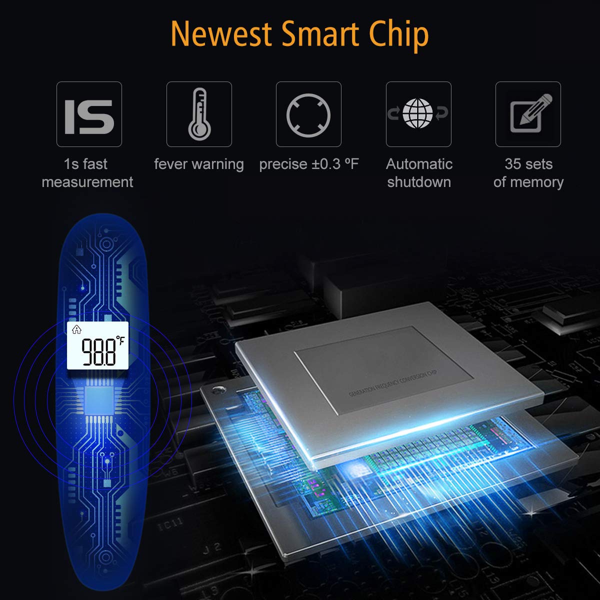 Alternative view of Forehead and Ear Thermometer for Adults, Kids and Baby, Digital Infrared Temporal Thermometer with Fever Alarm and Memory Function, 1s Instant Accurate Reading (Dark Blue)