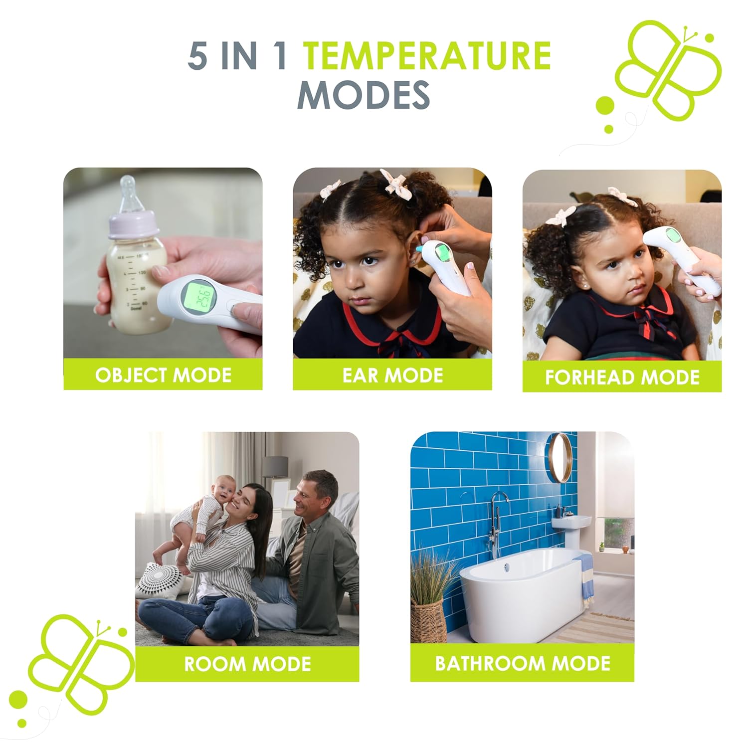 bblüv - Orä - Non-Contact Digital Infrared Thermometer, Ear Thermometer - 5 in 1 in LED Display, for Babies, Children, and Adults Tracking Fever Indicator – Fast 1 Second Temperature