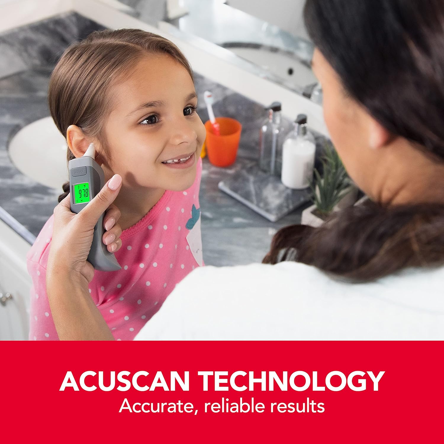 Sunbeam Infrared Forehead & Ear Thermometer with Acuscan Technology, for Adults and Kids, Color-Coded Fever Guide, Audio Fever Warning, Dual Usage, Touchless