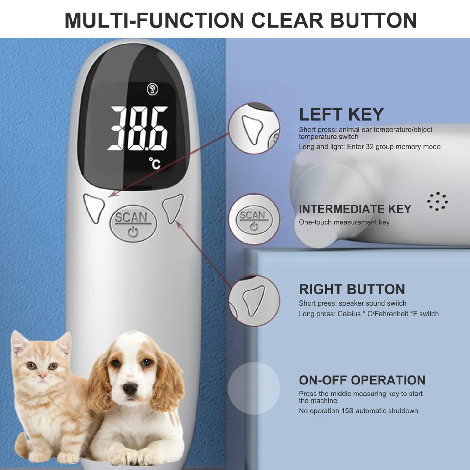 Alternative view of Ear Thermometer for Pet, Accurate 32-42.9℃ Ear Temperature Thermometer, Digital USB Rechargeable 5x1.5 for Dog, Cat, Pig, Sheep