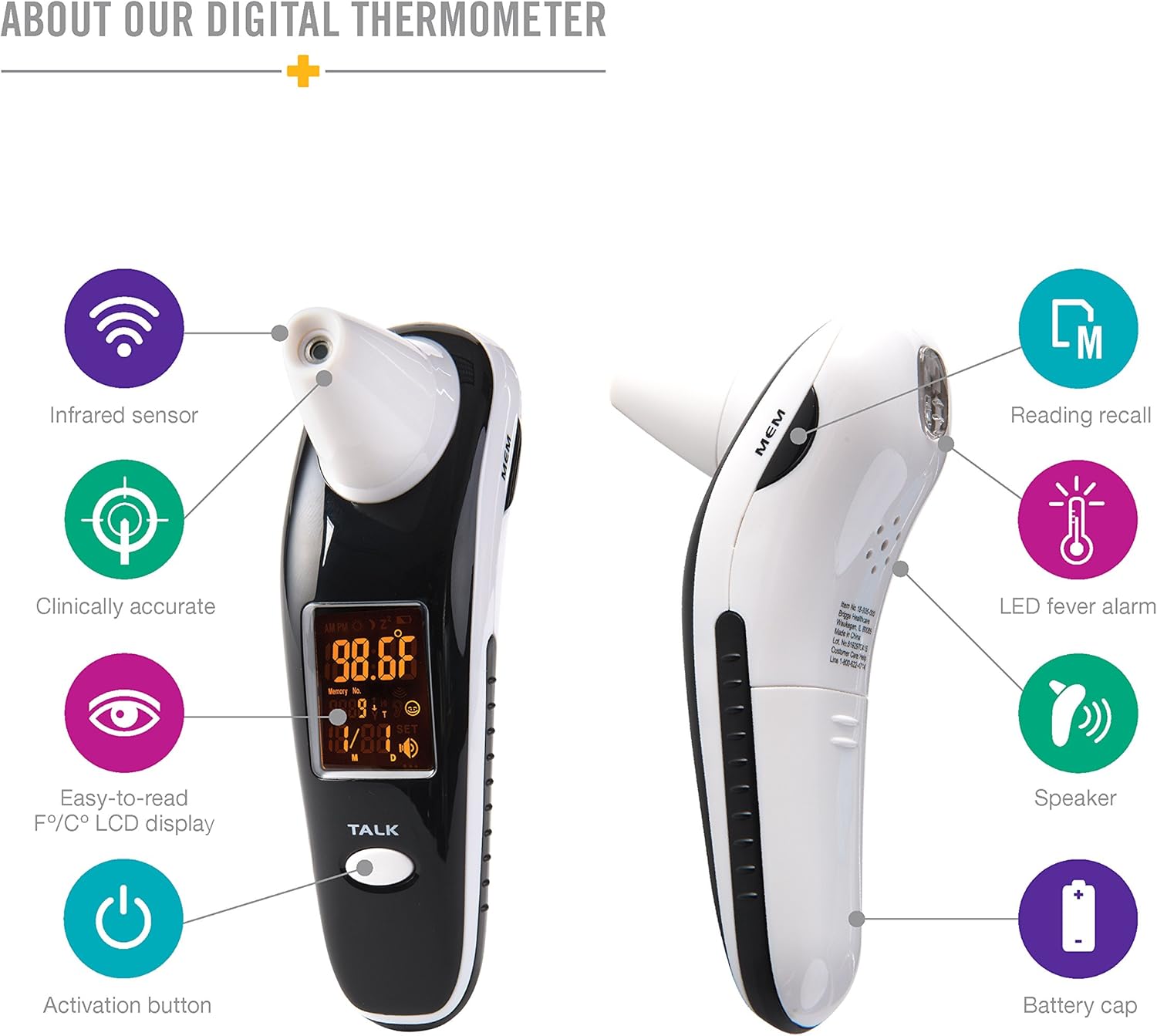 HealthSmart DigiScan Digital Accurate Infrared Thermometer, Instant Read Talking Forehead Thermometer, Ear Thermometer, For Babies, Children, and Adults, Black