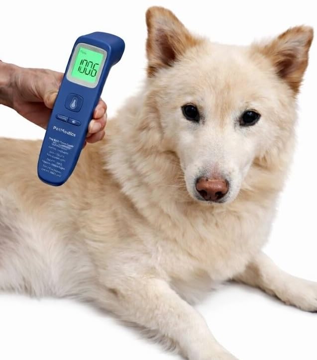 PetMedics by iHome Cat & Dog Thermometer for Pets Ear or Belly No Contact Scan - Large Number Digital Lit Display - Batteries Included - Canine and Pet Fever Detection