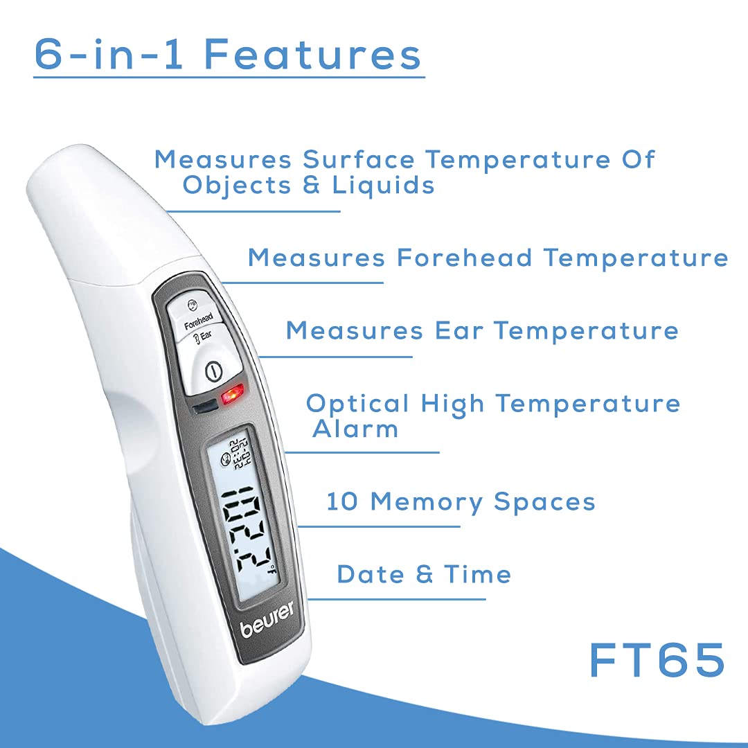 Alternative view of Beurer FT65 Multifunction Infrared Thermometer, 3-in-1 Infrared Thermometer for Adults and Kids, Adult Forehead Mode, Child Forehead Mode, Ear Mode, and Surface Mode, Color Changing Fever Indicator