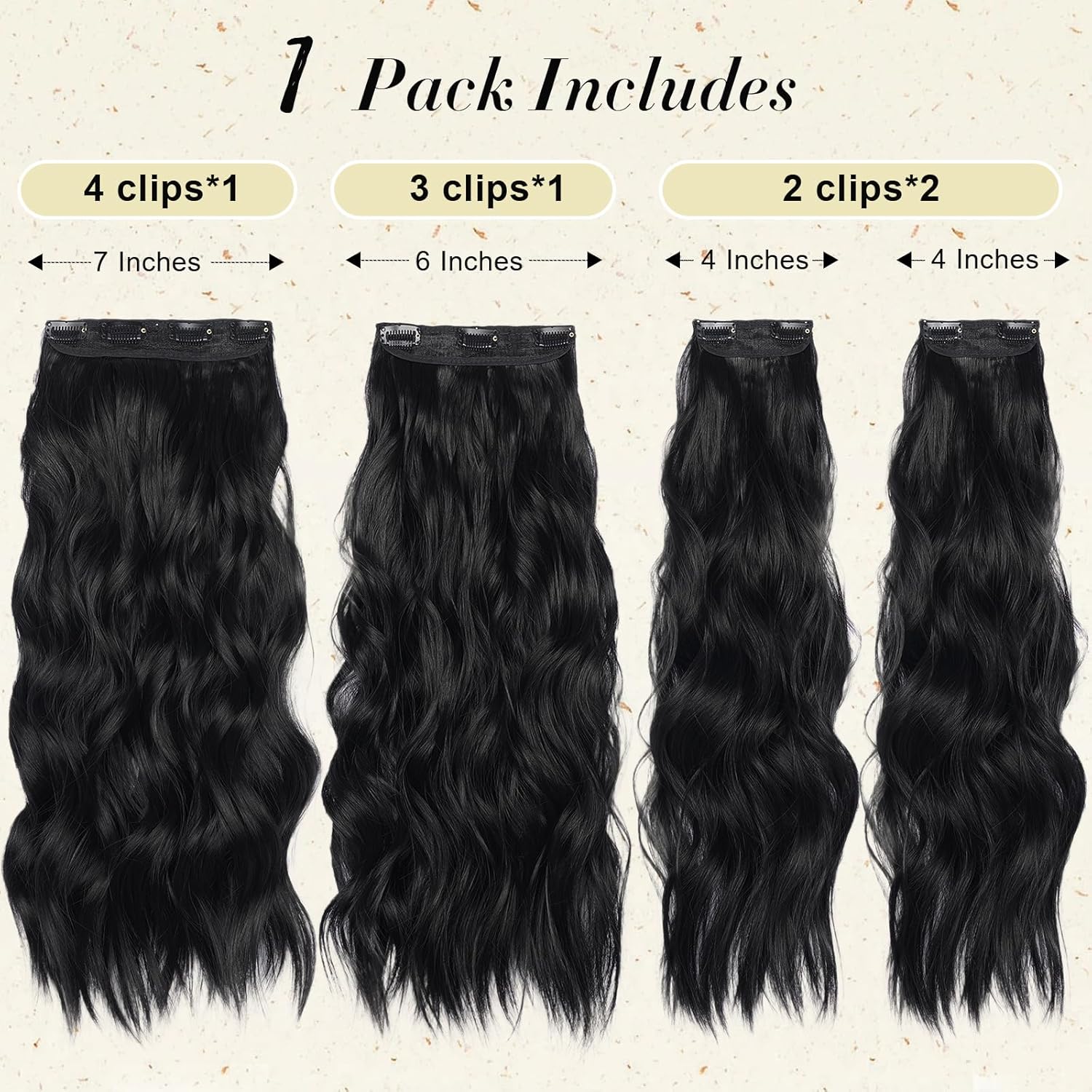Alternative view of NOTICEME Clip in Long Wavy Synthetic Hair Extension 22 Inch Black 4PCS Thick Hairpieces Fiber Double Weft Hair for Women(1B)