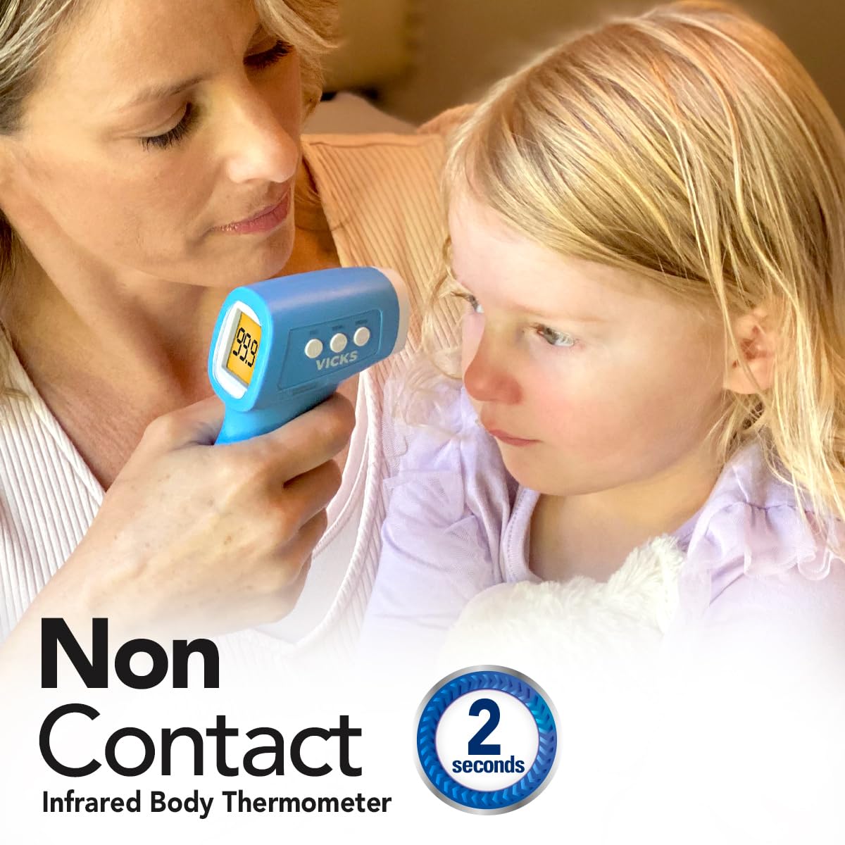 Vicks Non-Contact Infrared Thermometer for Forehead, Food and Bath u2013 Fast, Reliable, and Clinically Proven Accuracy for Adults, Babies, Toddlers and Kids
