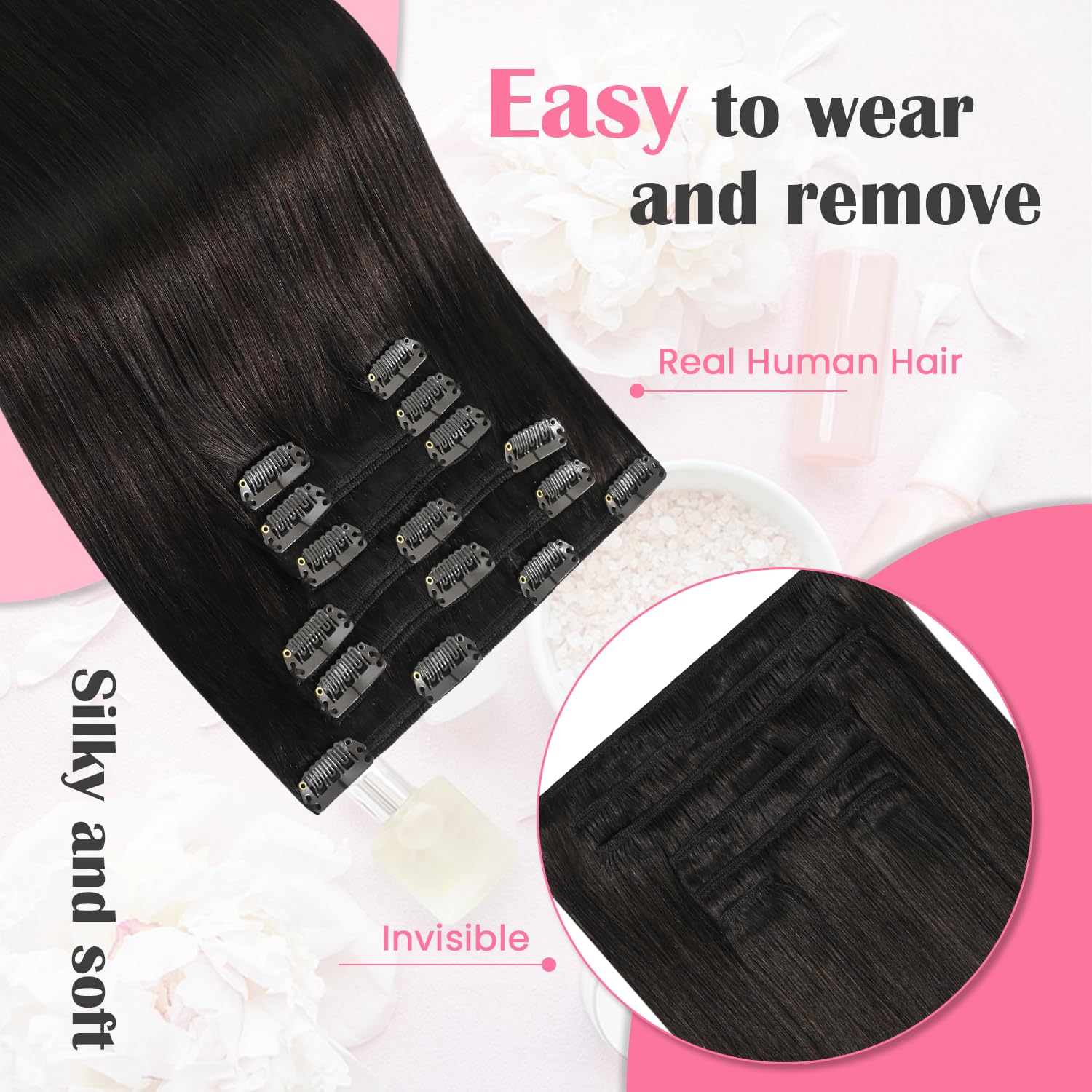 Aison Dark Brown Clip in Hair Extensions Real Human Hair 18inch 75G Remy Seamless Human Hair Clip in for Women 7pcs 16clips