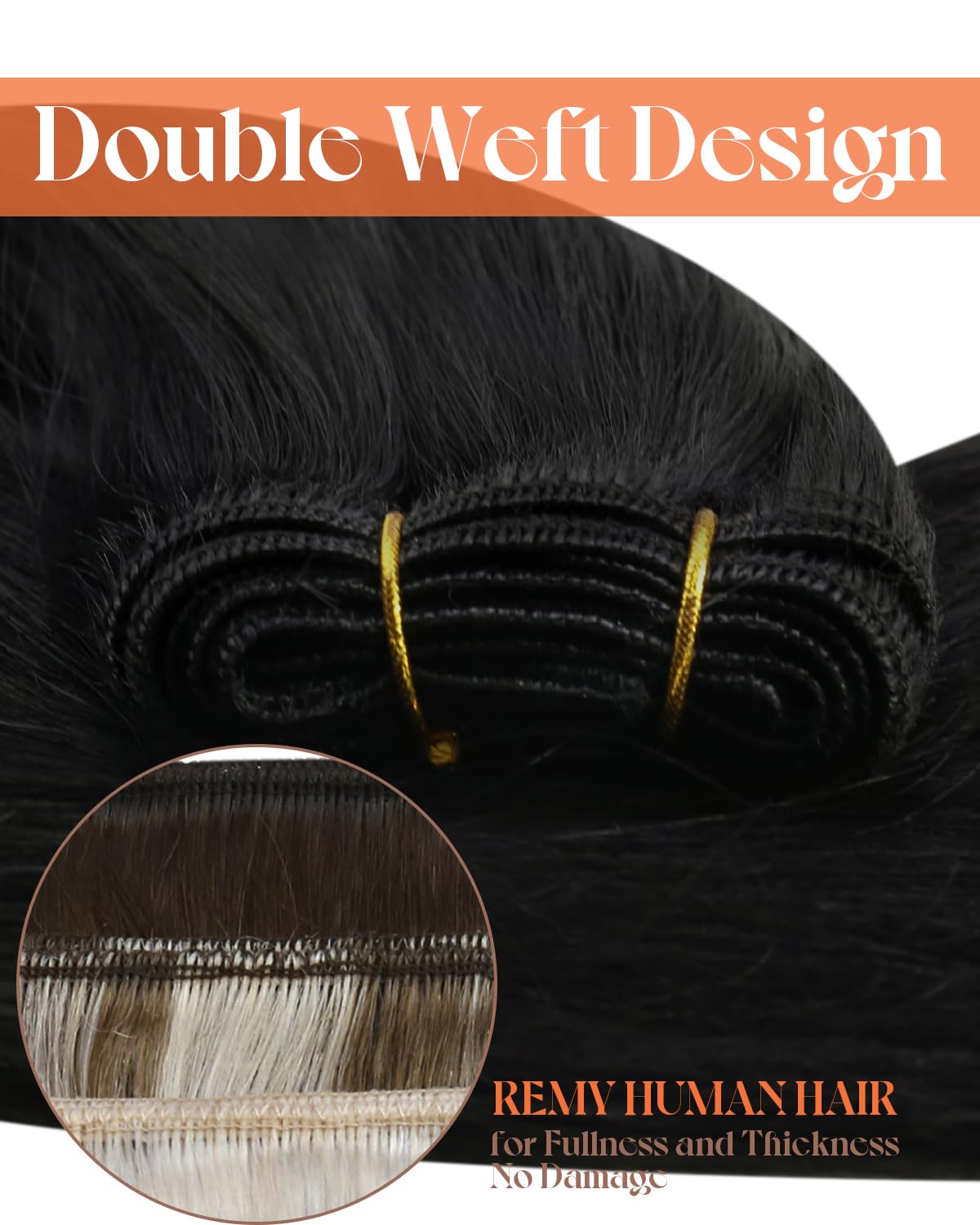 Sunny Hair 22 inch Sew in Hair Extensions Real Human Hair Jet Black Sew in Hair Extensions Long Hair Black Real Human Hair Extensions Weft Black Human Hair Weft Extensions for Women 100g