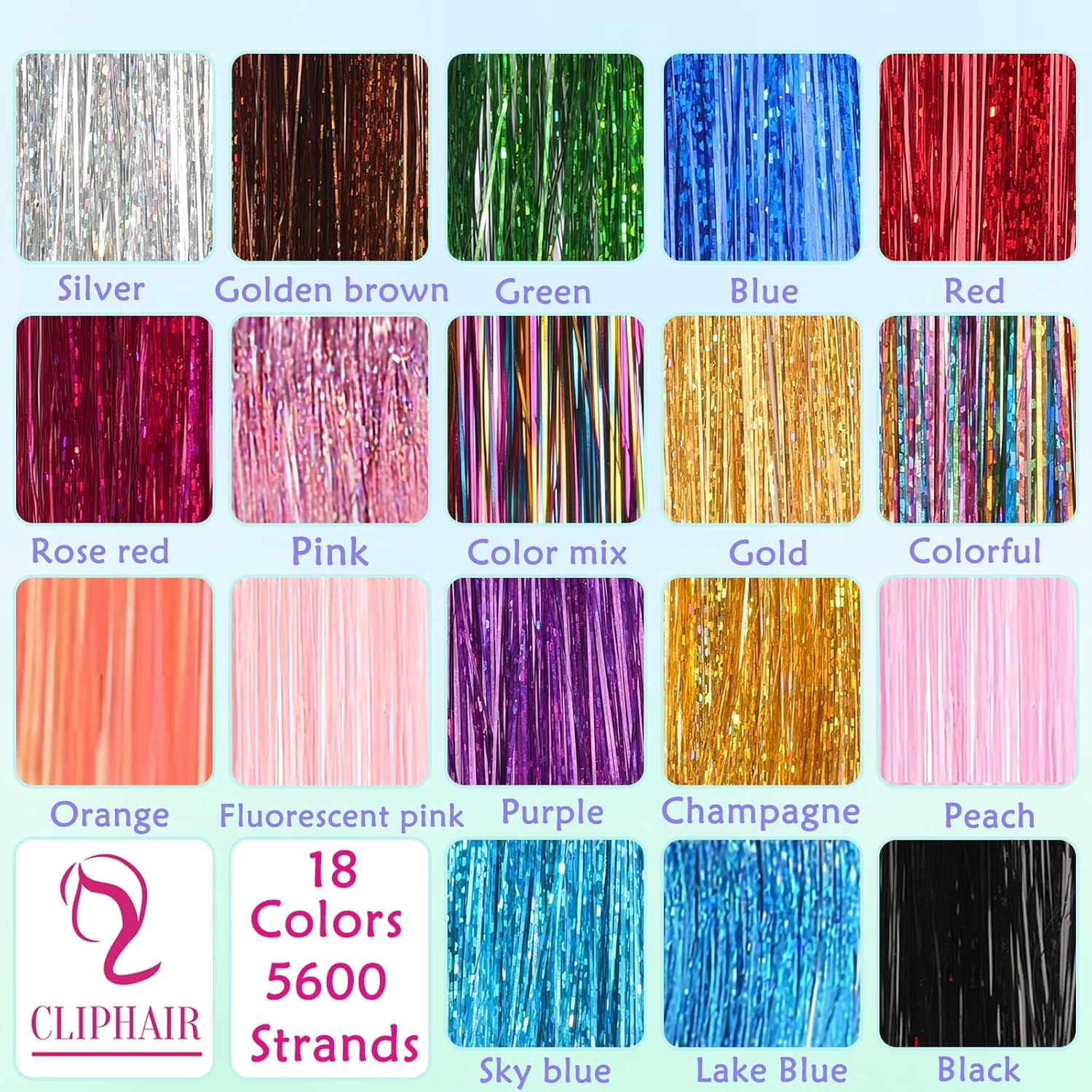 Alternative view of Hair Tinsel,18 Colors Hair Tinsel Kit for Girls 7600 Strands Fairy Tinsel Hair Extensions Holographic Hair Tinsel Heat Resistant Colored Hair Glitter Christmas Party Festival (18 Colors)