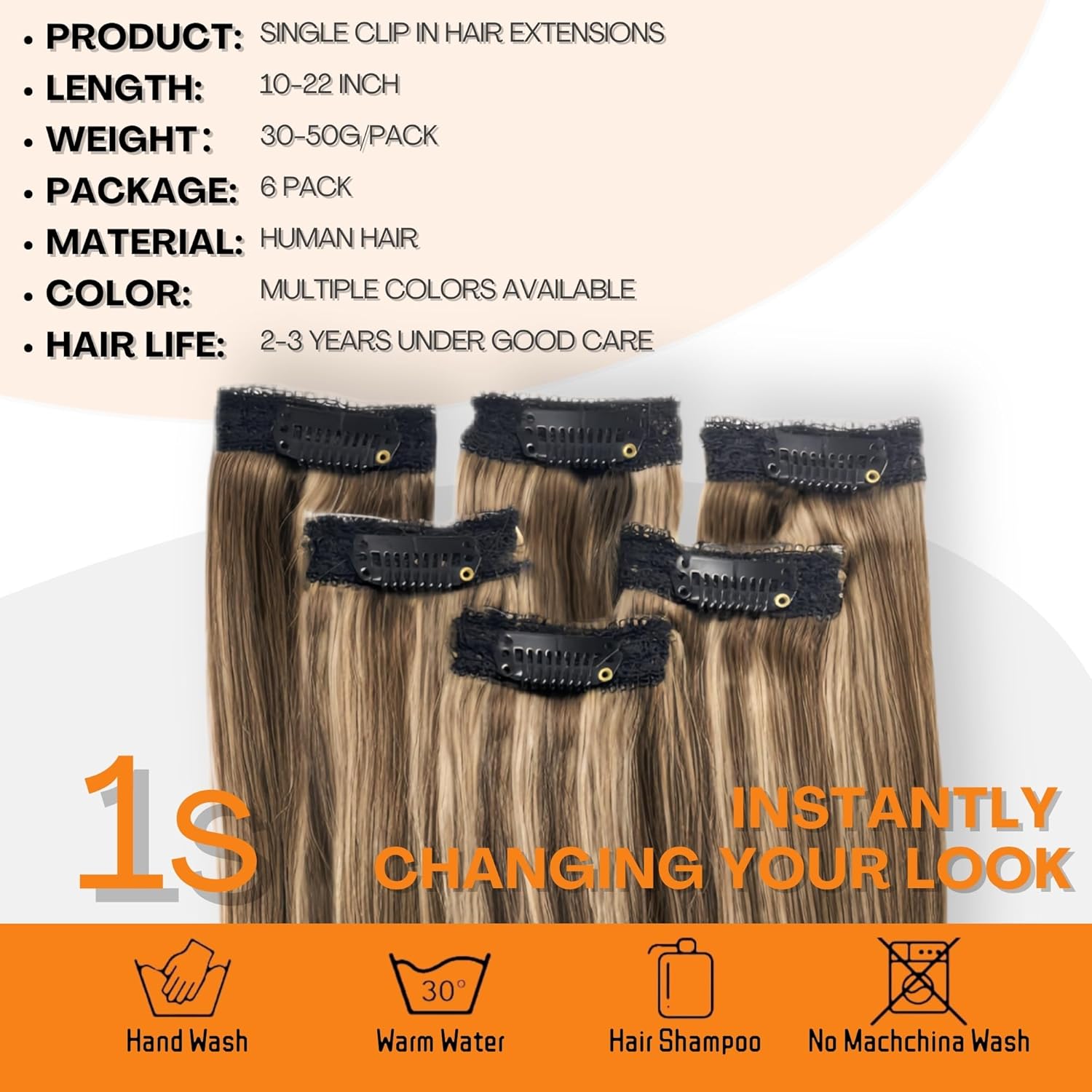 Alternative view of Clip In Hair Extensions Real Human Hair, Single Clip Ins Short Hair Extensions, Remy Balayage Highlight Hairpieces for Women 6 Pcs 10 Inch 31g Medium Brown Mixed Honey Blonde