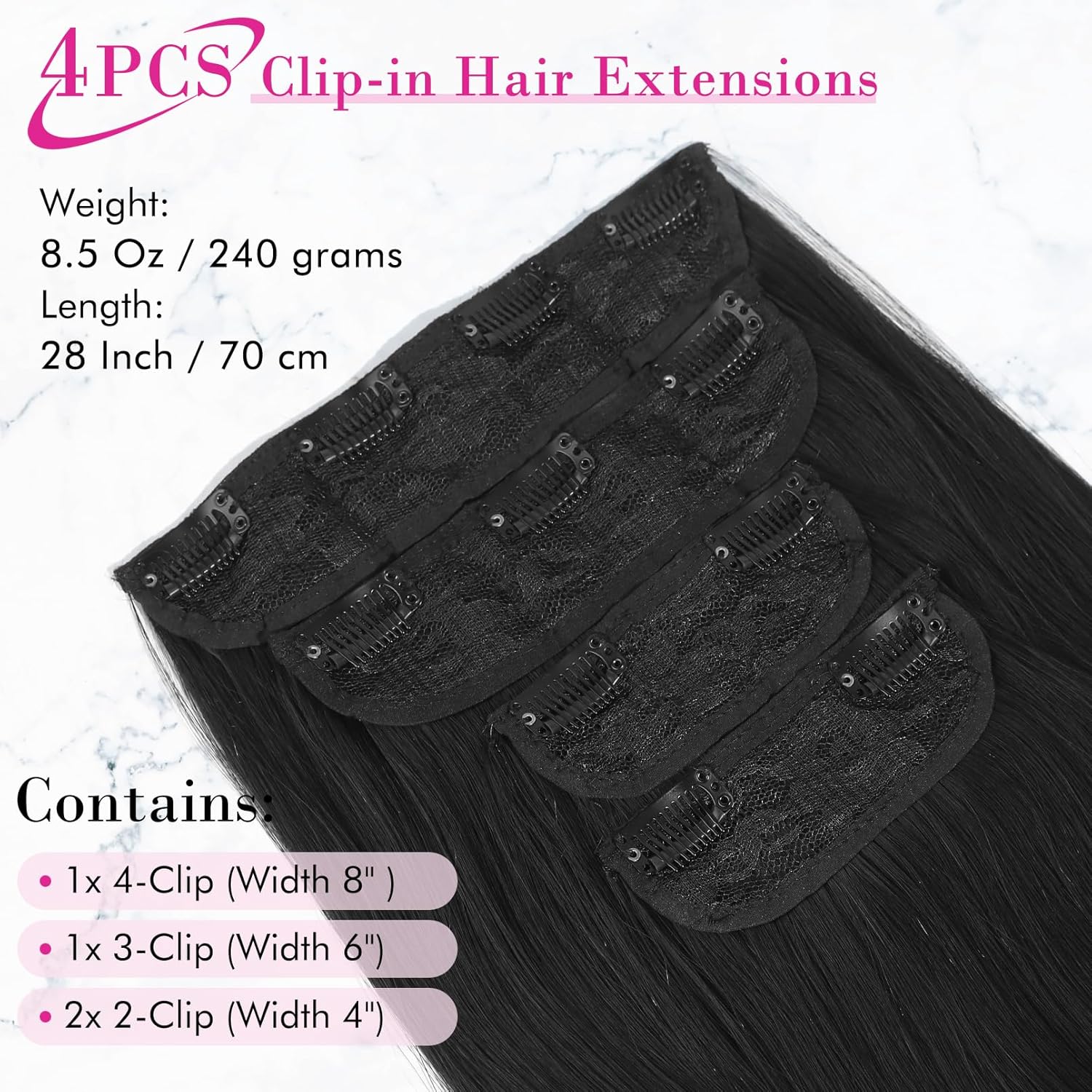 Alternative view of REECHO 28" Straight Super Long 4 PCS Set Thick Clip in on Hair Extensions Natural Black