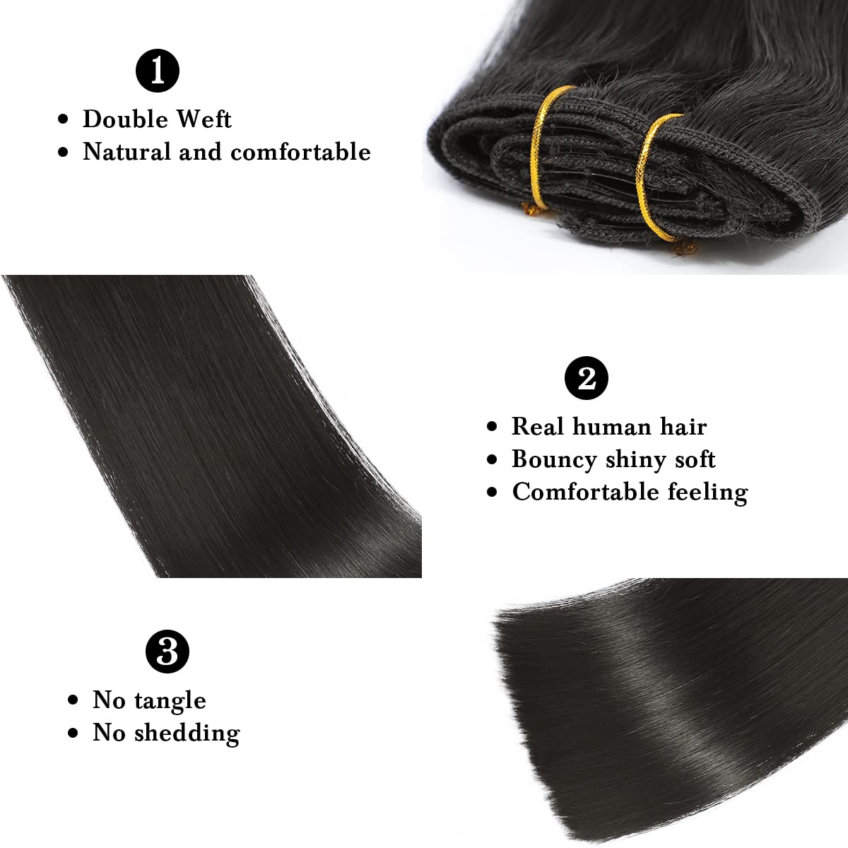 Alternative view of Clip in Hair Extensions Real Human Hair, 8pcs 16 Inch 10A Brazilian Virgin Remy Human Hair Clip in Extensions for Women Double Weft Invisible Seamless Human Hair Extensions Clip ins 65g Natural Black