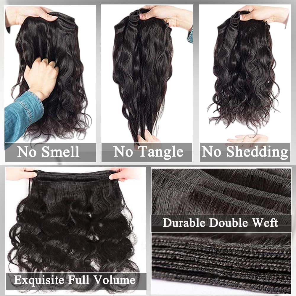 Alternative view of ZGGTL Body Wave Bundles Human Hair 18 20 22 24Inch 12A Brazilian Quick Weave Double Weft Natural Black for Women Hair Extensions