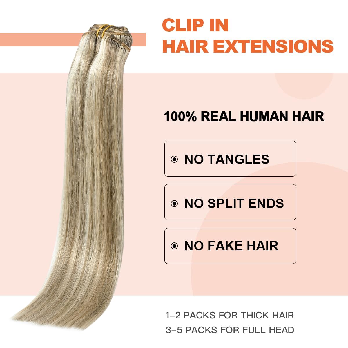 Alternative view of UGOTRAYS Clip in Hair Extensions Real Human Hair - 15 inch 70g Ash Blonde Mixed Bleach Blonde Straight 7pcs Double Weft - 100% Remy Human Hair Extensions #18p613 15inches