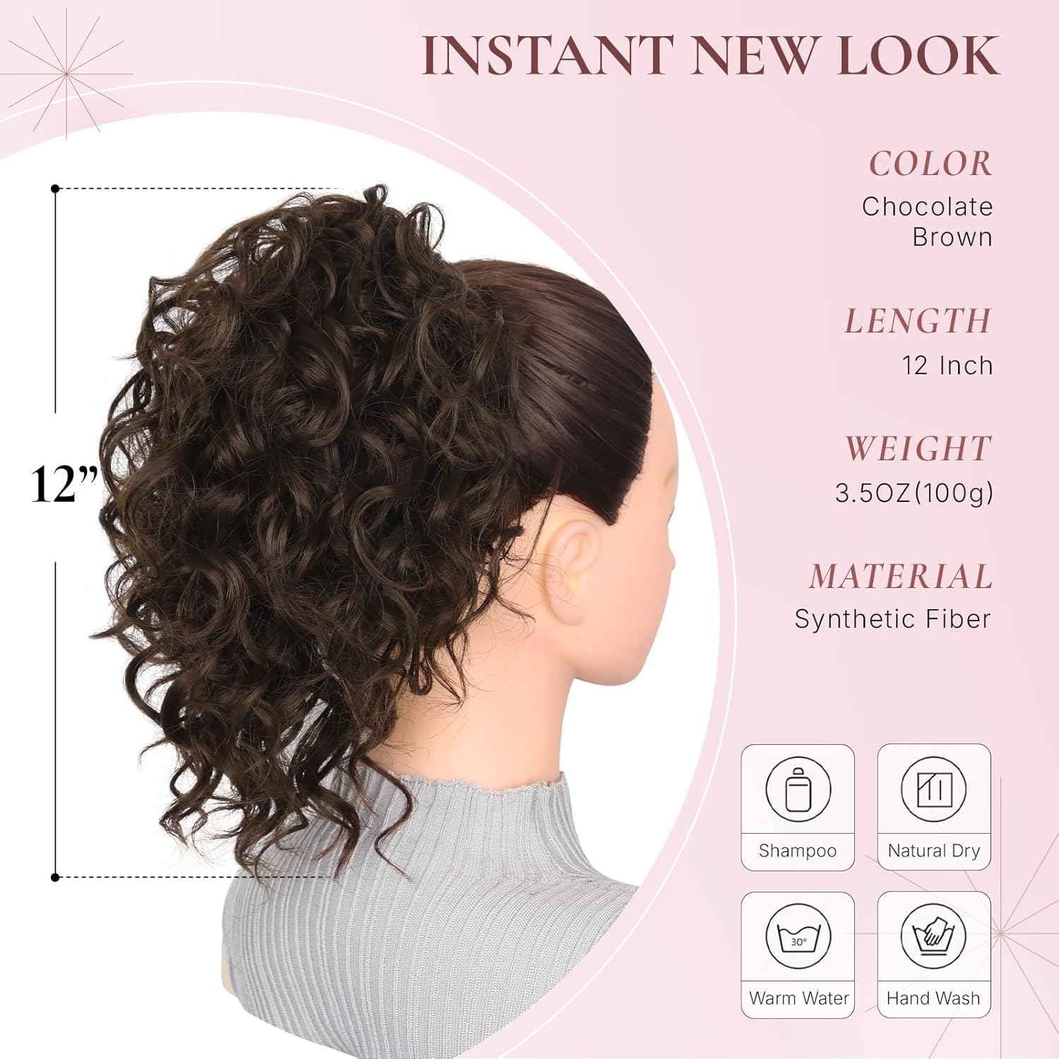 ZQIAN BEAUTY Claw Clip Ponytail Extension - 12 Inch Curly Pony Tails Hair Extensions, Synthetic Hair Extensions Ponytail, Clip on Ponytails for Women (Color: Chocolate Brown)