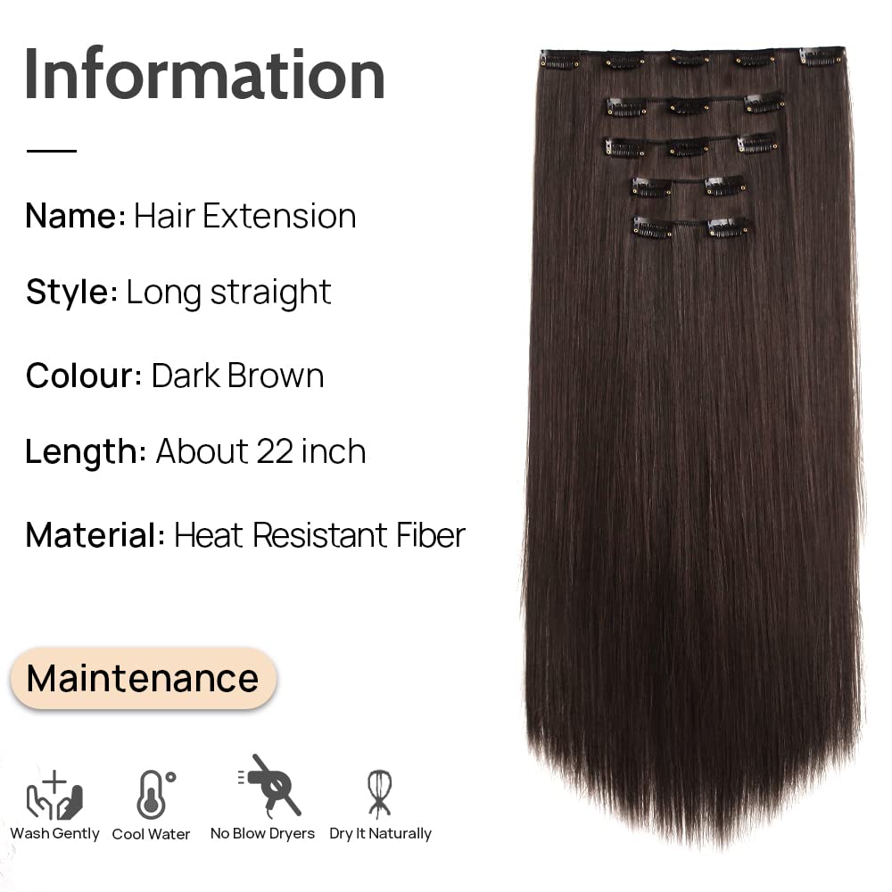 Dark Brown Hair Extensions StrRid Clip in Extension Straight 22"Long Synthetic Black Thick Clips on Hairpieces for Women 5PCS Blonde Curly Wavy 18" Easy Installation Cheap White Natural Full Head 5 Oz