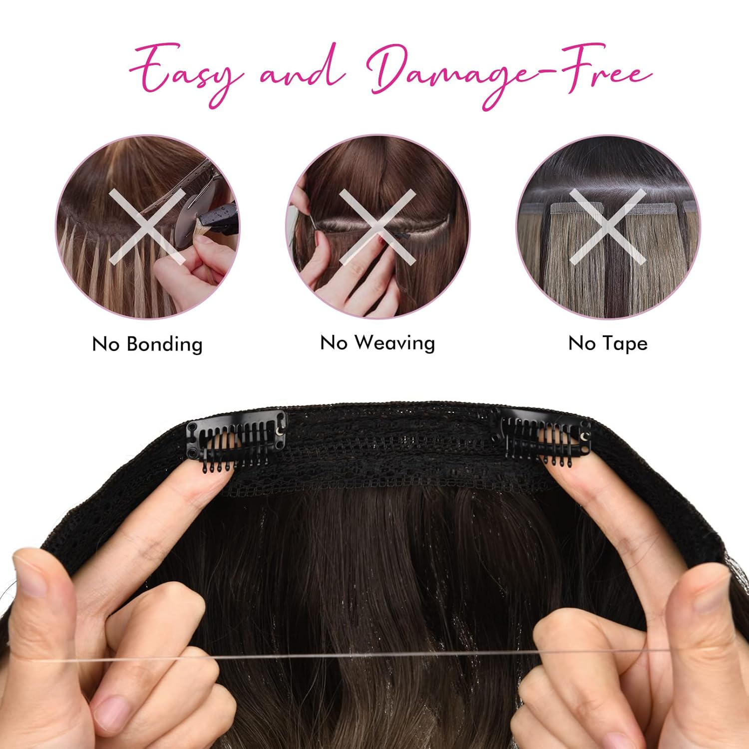 Alternative view of REECHO Invisible Wire Hair Extensions with Thinner Softer Lace Weft (Medium Blonde with Blonde Highlights, 12 Inch (Pack of 1))