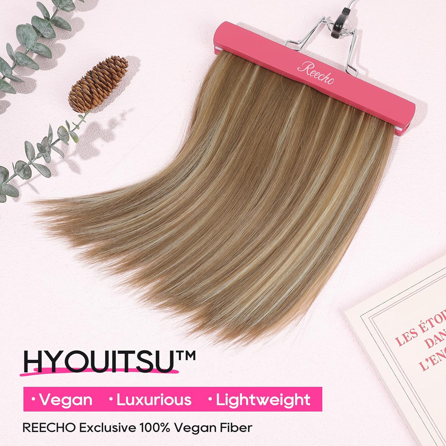 Alternative view of REECHO 12" Invisible Wire Hair Extensions with Thinner Softer Lace Weft Adjustable Size Removable Secure Clips in Short Straight Secret Hairpiece for Women - Dark Ash Brown with Highlights