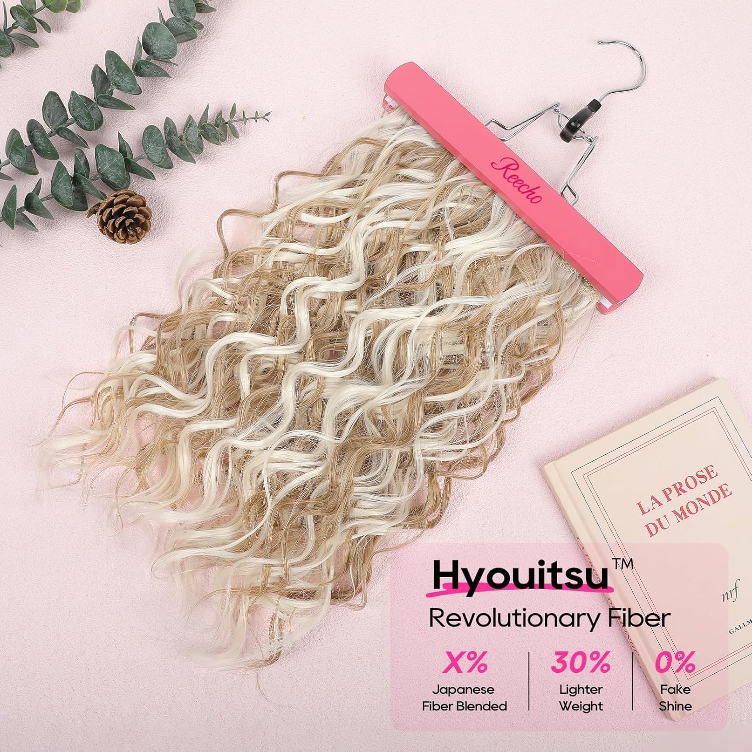 Alternative view of REECHO Curly Hair Extensions, 4PCS 16 inch Clip in Hair Extensions Lace Weft Short Curly Hair Extensions Clip Ins Invisible Natural Hairpieces for Women, Ash Blonde with Highlights