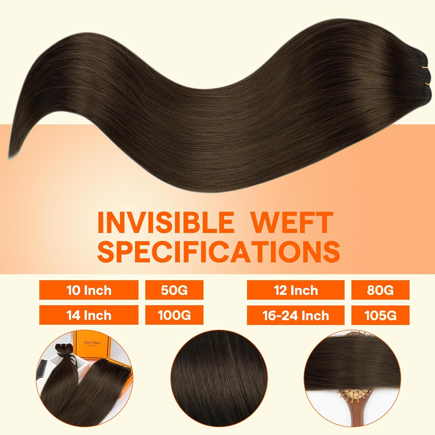 Alternative view of Full Shine Straight Remy Hair Weft Extensions Sew In Weft Hair Extensions Full Head Double Weft Hair Color 2 Darkest Brown Hair Bundles 105 Grams 18 Inch Sew In Extensions Soft