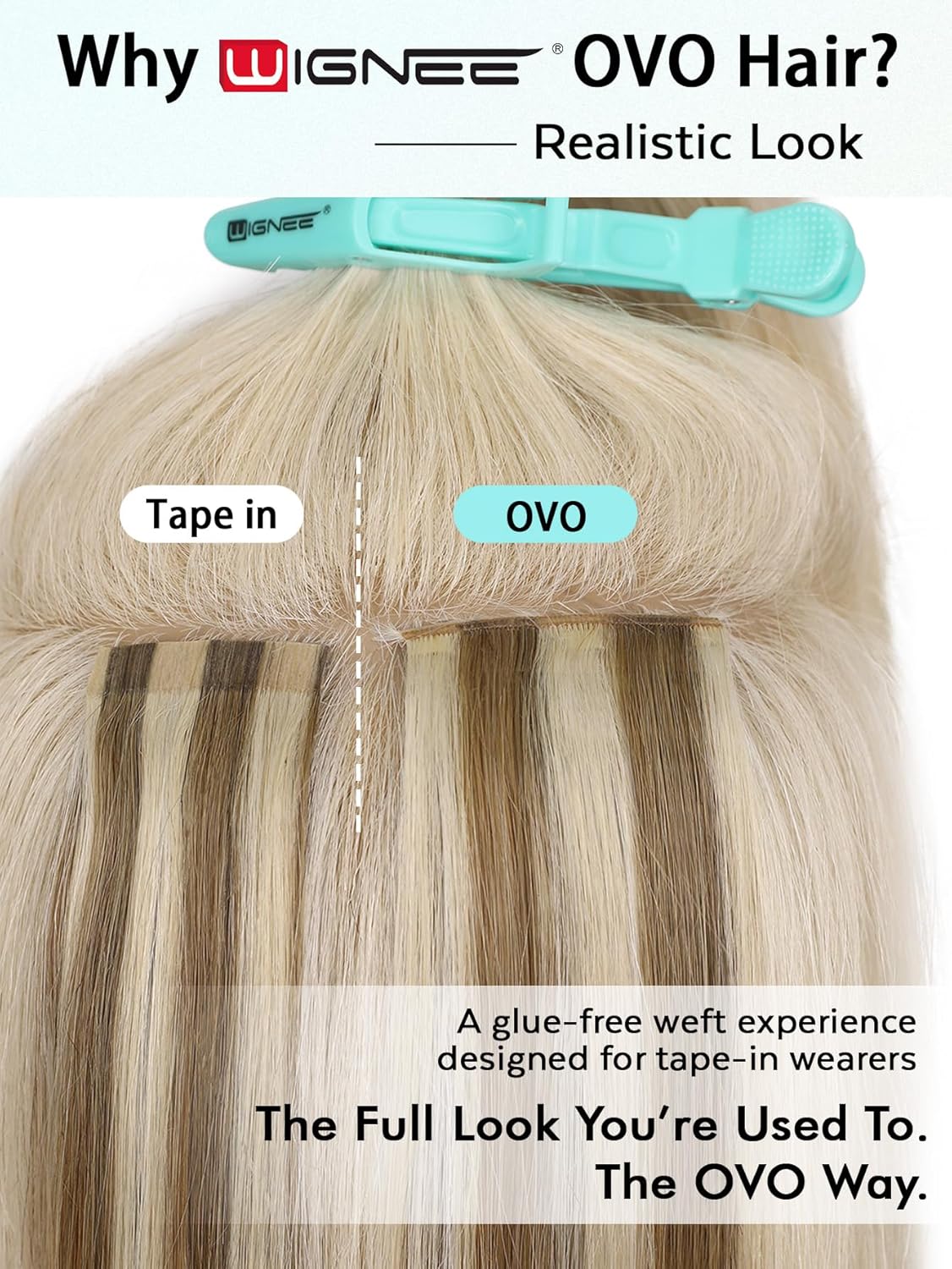 WIGNEE Butterfly OVO Weft Hair Extensions Human Hair, Glue-Free Double Invisible Weft with Micro Beads, Blonde Ombre 18 Inch 100g, Natural Volume & Length