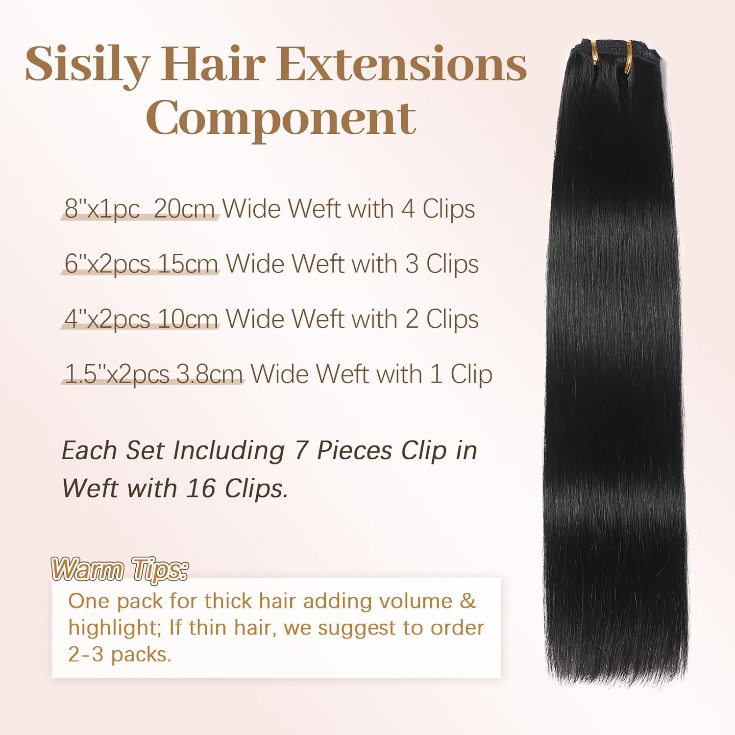 Sisily Clip in Hair Extensions Real Human Hair,14 inch 70g, Natural Straight Human Hair Clip in Extensions for Black Woman, Soft Straight 7pcs Per Set with 16 Clips Double Weft