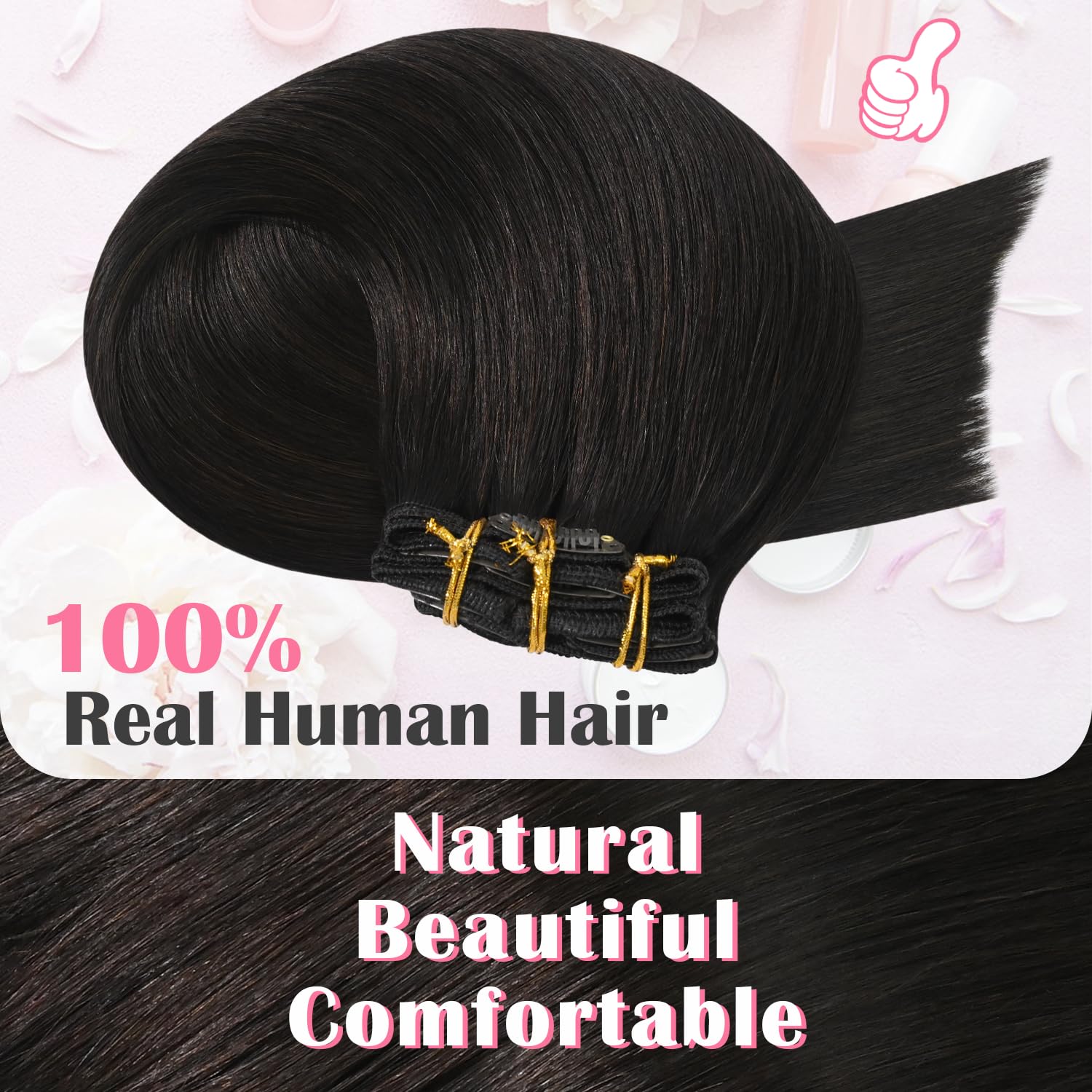 Alternative view of Aison Dark Brown Clip in Hair Extensions Real Human Hair 18inch 75G Remy Seamless Human Hair Clip in for Women 7pcs 16clips
