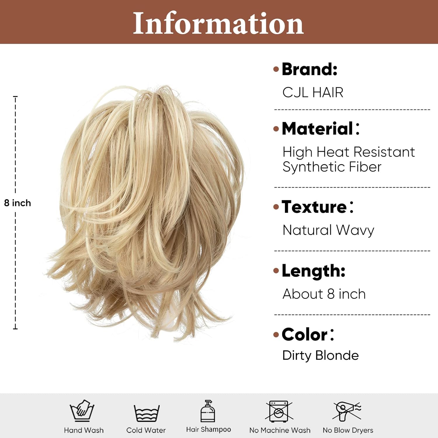 CJL HAIR Claw Clip Short Ponytail Hair Extensions DIY Bendable Metals Messy Bun Hair Piece for Wonen Straight Synthetic Fake Hairpieces Dirty Blonde