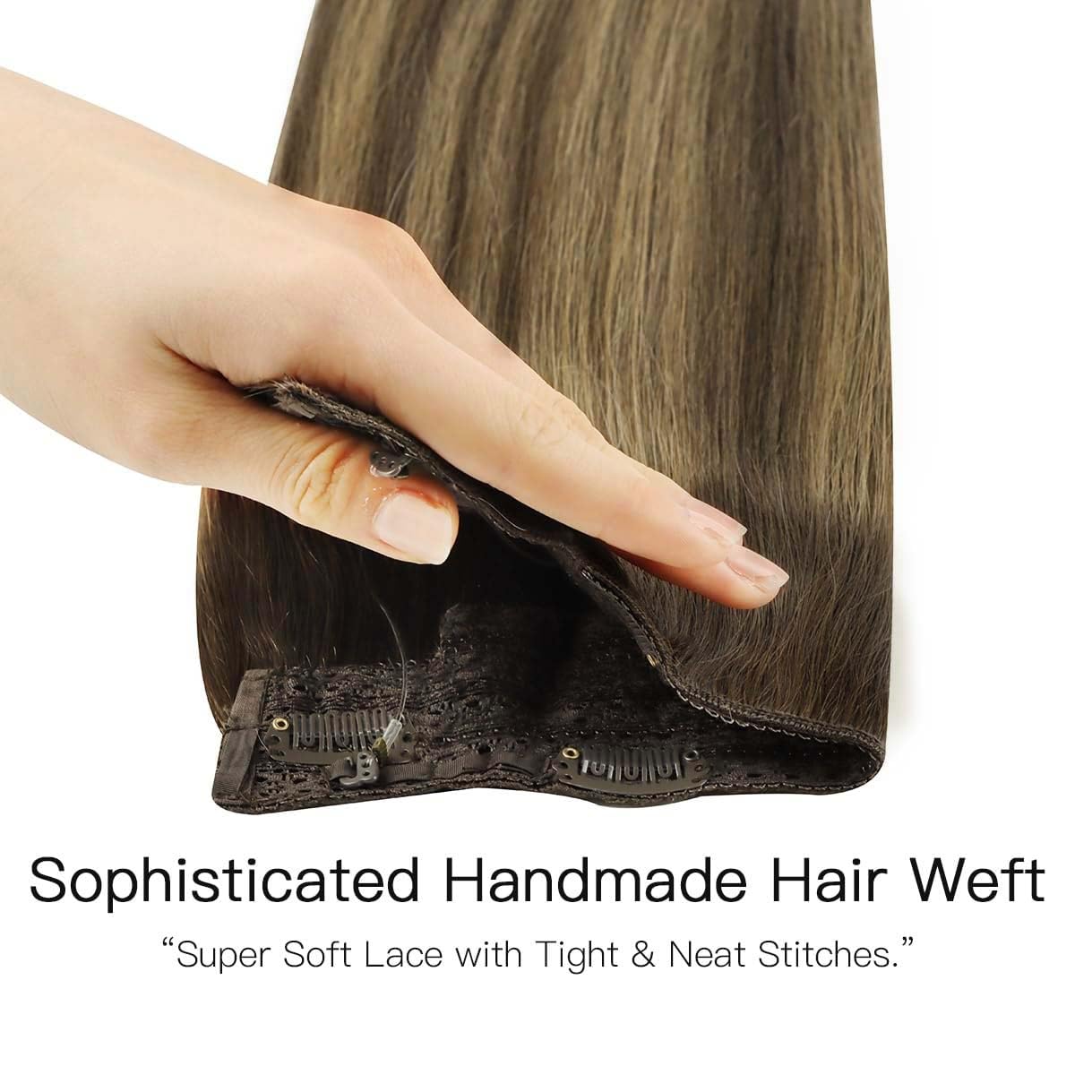 HOTBANANA Wire Hair Extensions, 18 inch 95g Chocolate Brown to Caramel Blonde Invisible Fish Line Real Human Hair Extensions Straight