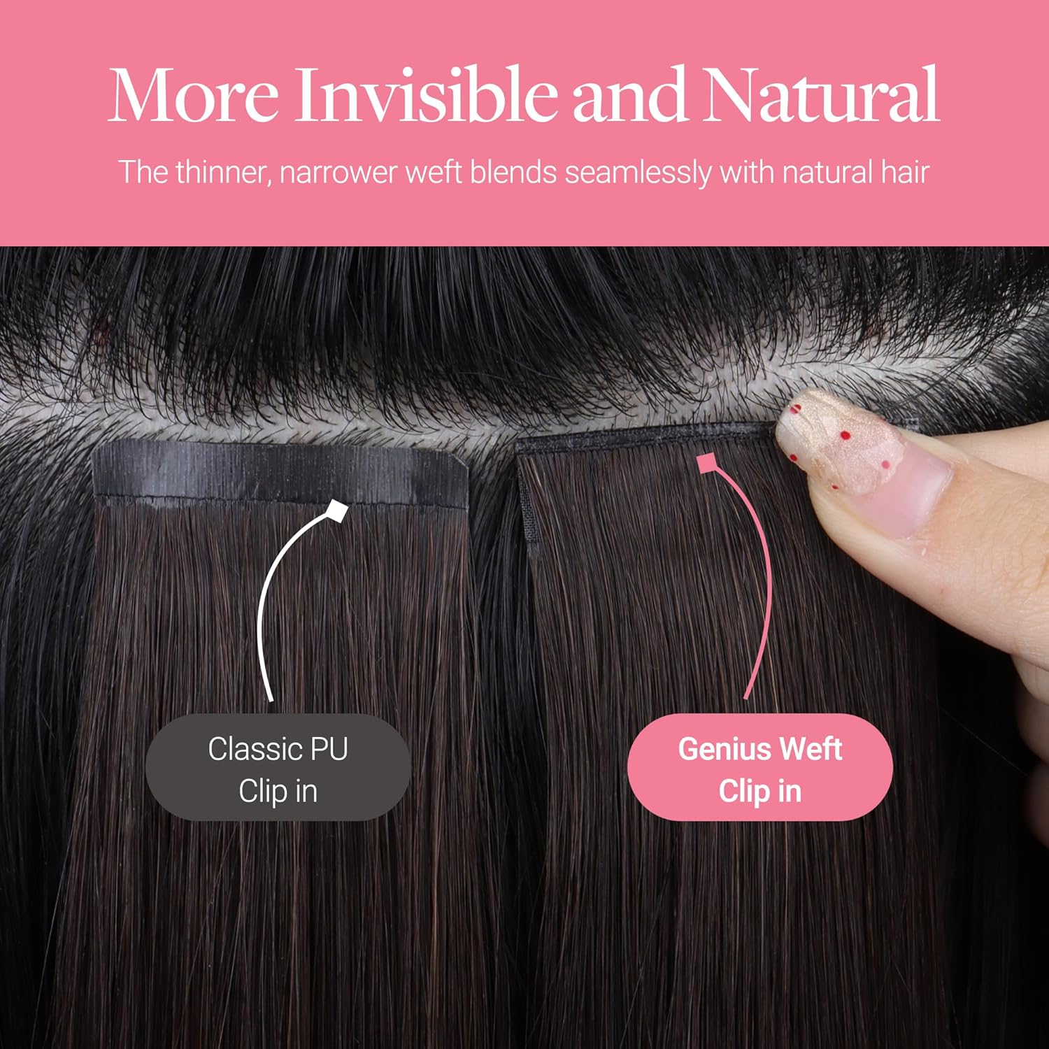 GOO GOO Genius Clip in Hair Extensions, 20inch 130g 7pcs, Seamless PU Clip in Hair Extensions, Virgin Real Human Hair, #(T2/6) P2 Dark Brown to Chestnut Brown