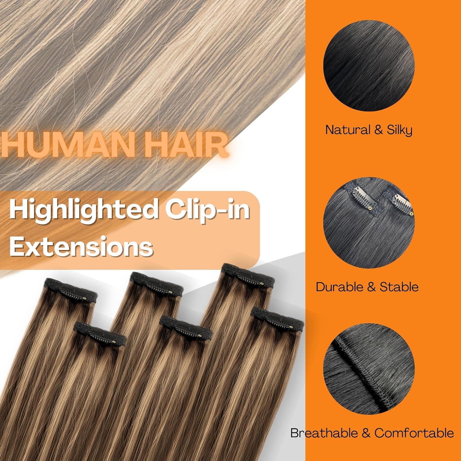 Clip In Hair Extensions Real Human Hair, Single Clip Ins Short Hair Extensions, Remy Balayage Highlight Hairpieces for Women 6 Pcs 10 Inch 31g Medium Brown Mixed Honey Blonde