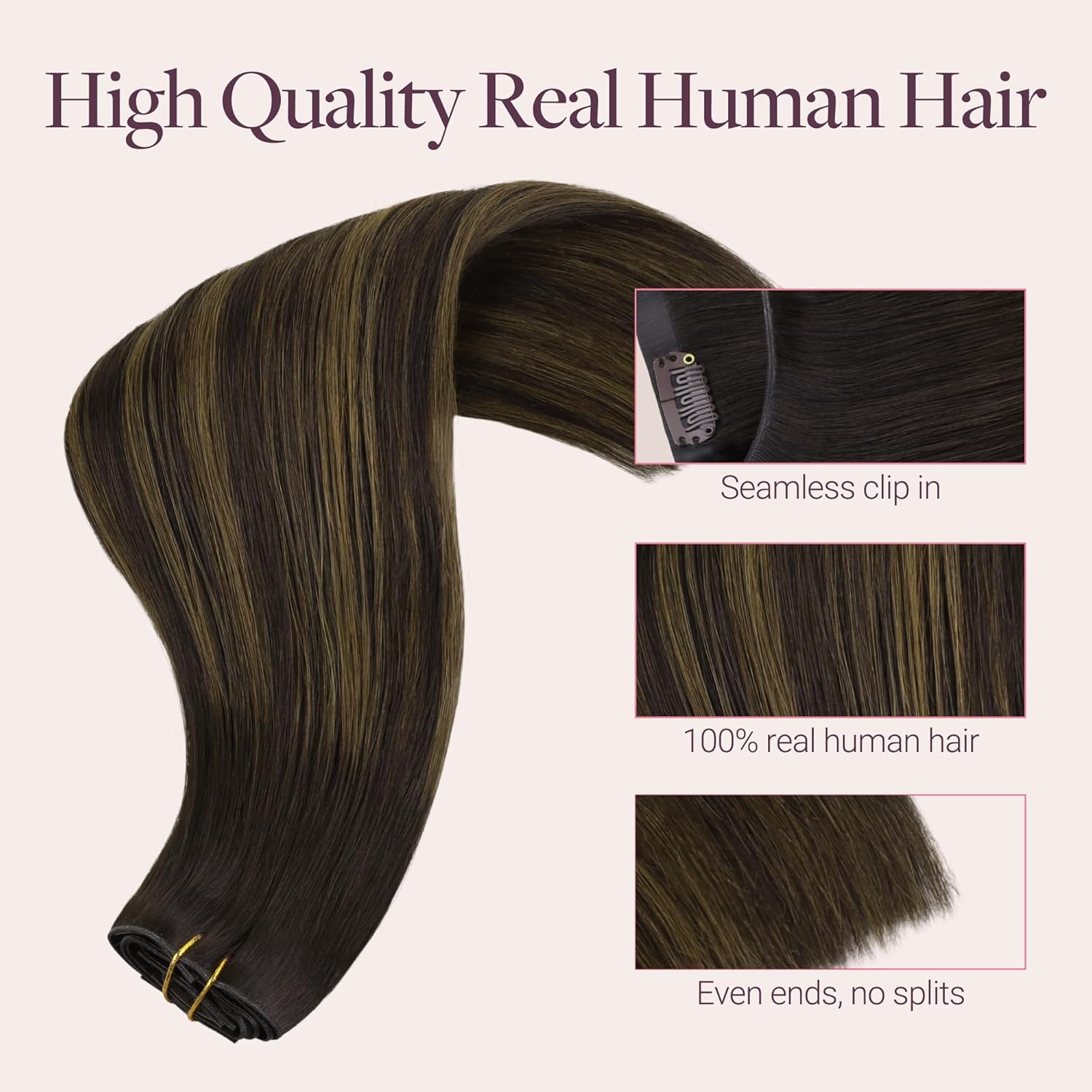 Alternative view of GOO GOO Genius Clip in Hair Extensions, 20inch 130g 7pcs, Seamless PU Clip in Hair Extensions, Virgin Real Human Hair, #(T2/6) P2 Dark Brown to Chestnut Brown