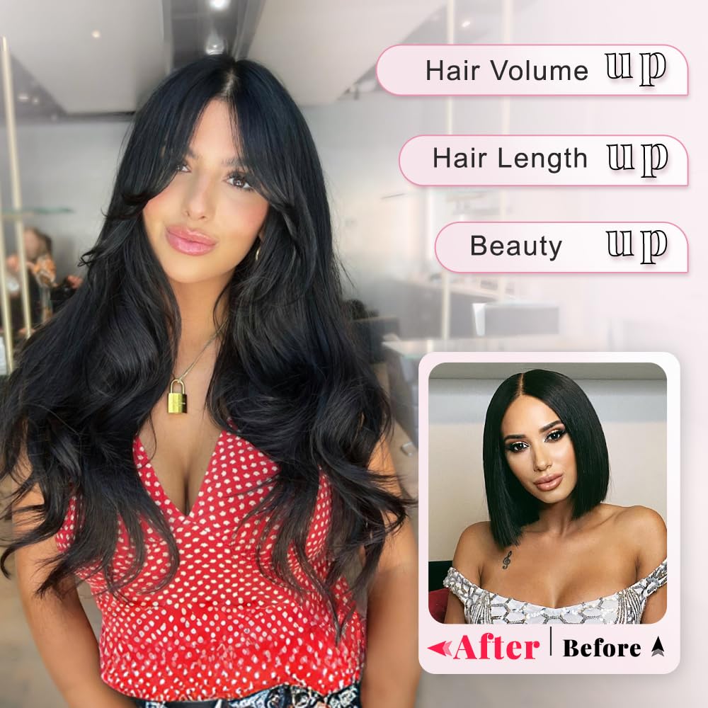 Alternative view of ALXNAN Clip in Hair Extensions, Black Long Wavy Hair Extensions for Women Clip Ins Soft Full Head Synthetic Hairpieces 20 Inch