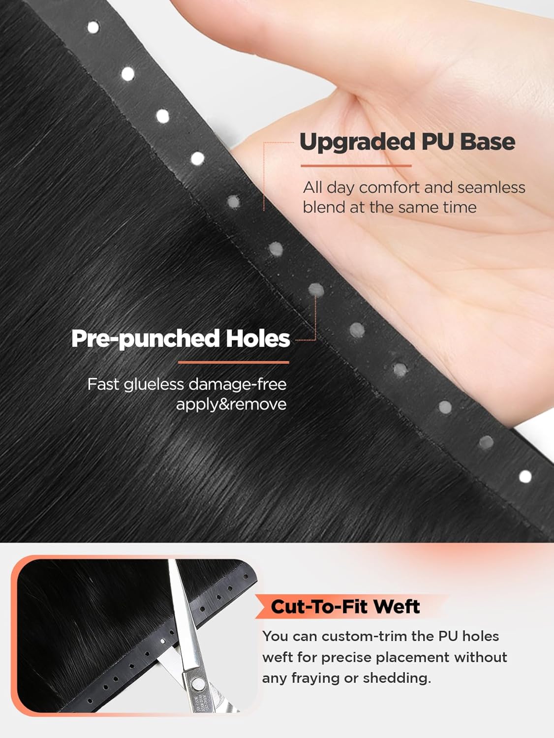 Alternative view of FANCEE OVO Hair Extensions Remy Human Hair 100g PU Holes Wefts with Micro Beads Black Volume Upgrade Butterfly Real Human Hair Weft Seamless Invisible Beaded Hair Extension with Tools(Black 18 Inch)