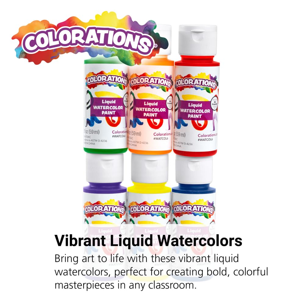 Colorations Liquid Water Color Paints, Set of 6, 2 OZ EA, Blue, Green, Red, Purple, Yellow, Orange, Party Favors, Craft & Glue Dye
