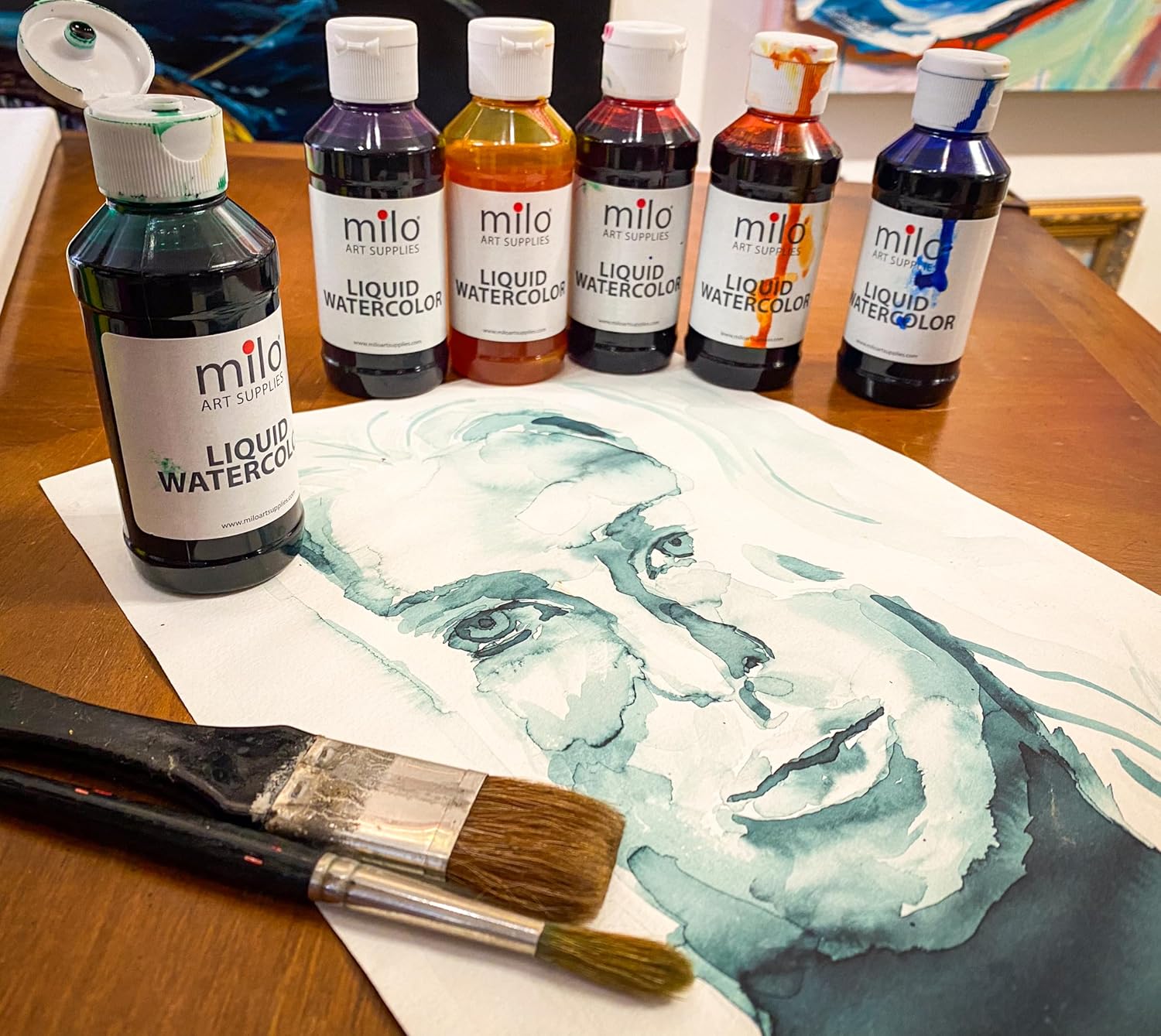 milo Liquid Watercolor Paint Set of 8 Colors | 4 oz Bottles | Washable, Safe and Non-Toxic | Made in USA | Arts & Crafts Paints for School Supplies and Painting Set | Easy to Pour Fluid Bottles