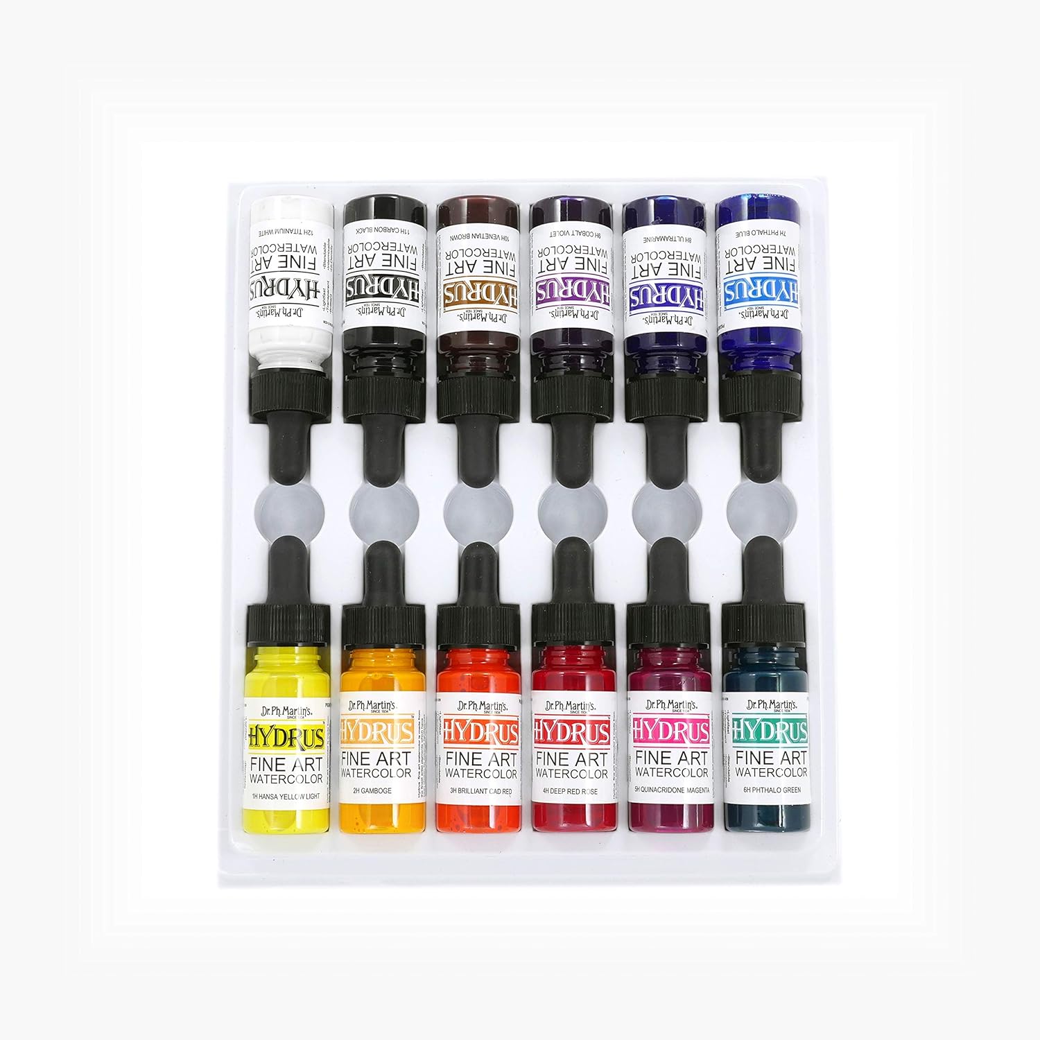 Dr. Ph. Martin's Hydrus Fine Art Watercolor (Set 1) Watercolor Set, 0.5 oz, Set 1 Colors, 1 Set of 12 Bottles