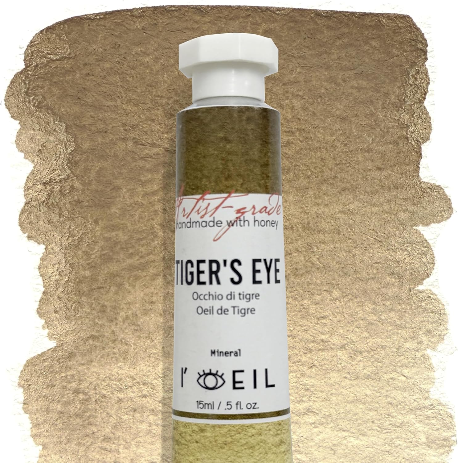 L'oeil (Genuine Minerals) Professional Artist Grade Extra Fine Handmade Watercolor 15ml Paint Tube, 5 Fl Oz, Natural Granulation, Rich Colour Luminosity, Lightfast Non-fading, Archival Quality (Tiger's Eye)