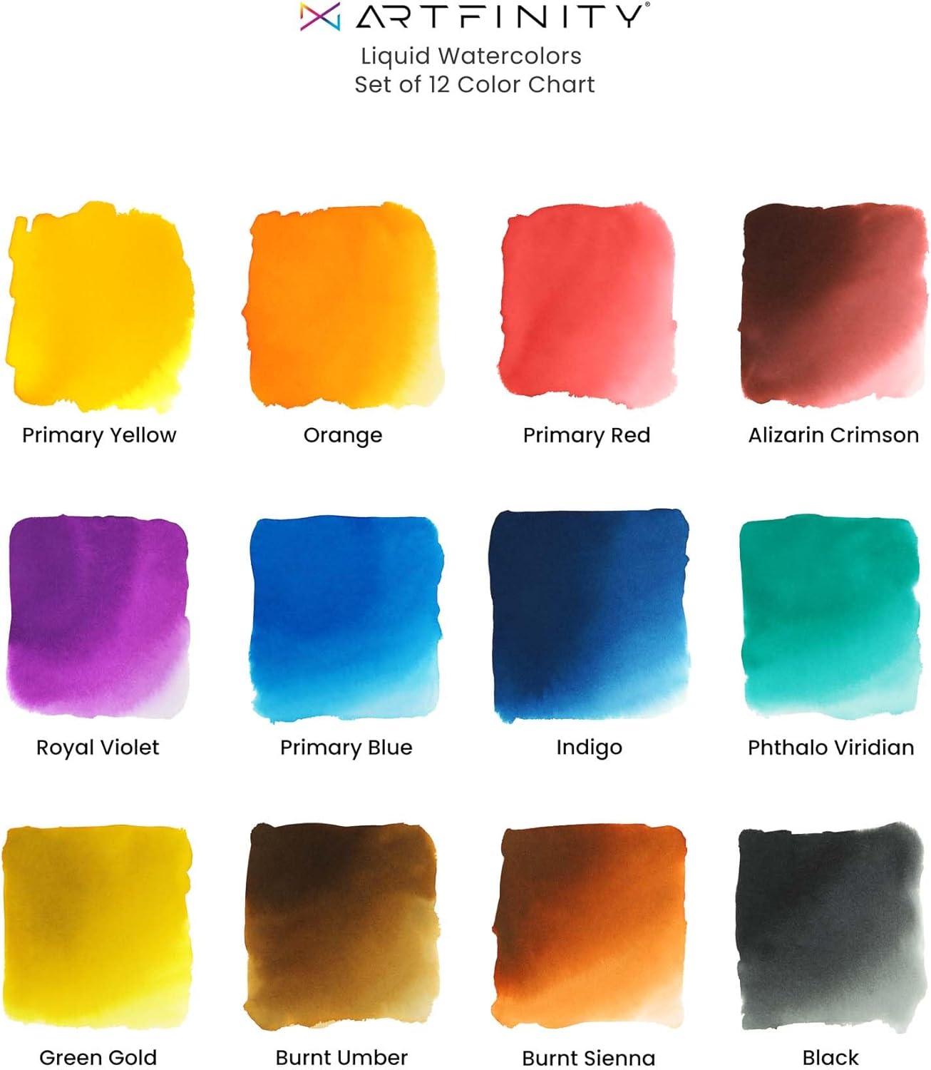 Alternative view of Artfinity Liquid Watercolor Paint 30 ml Bottles, Set of 12 Colors - Vibrant Dye-Based Liquid Watercolor w/Glass Pipette, Fast-Drying, Fine Art Paint for Calligraphy, Airbrushing & Traditional Art