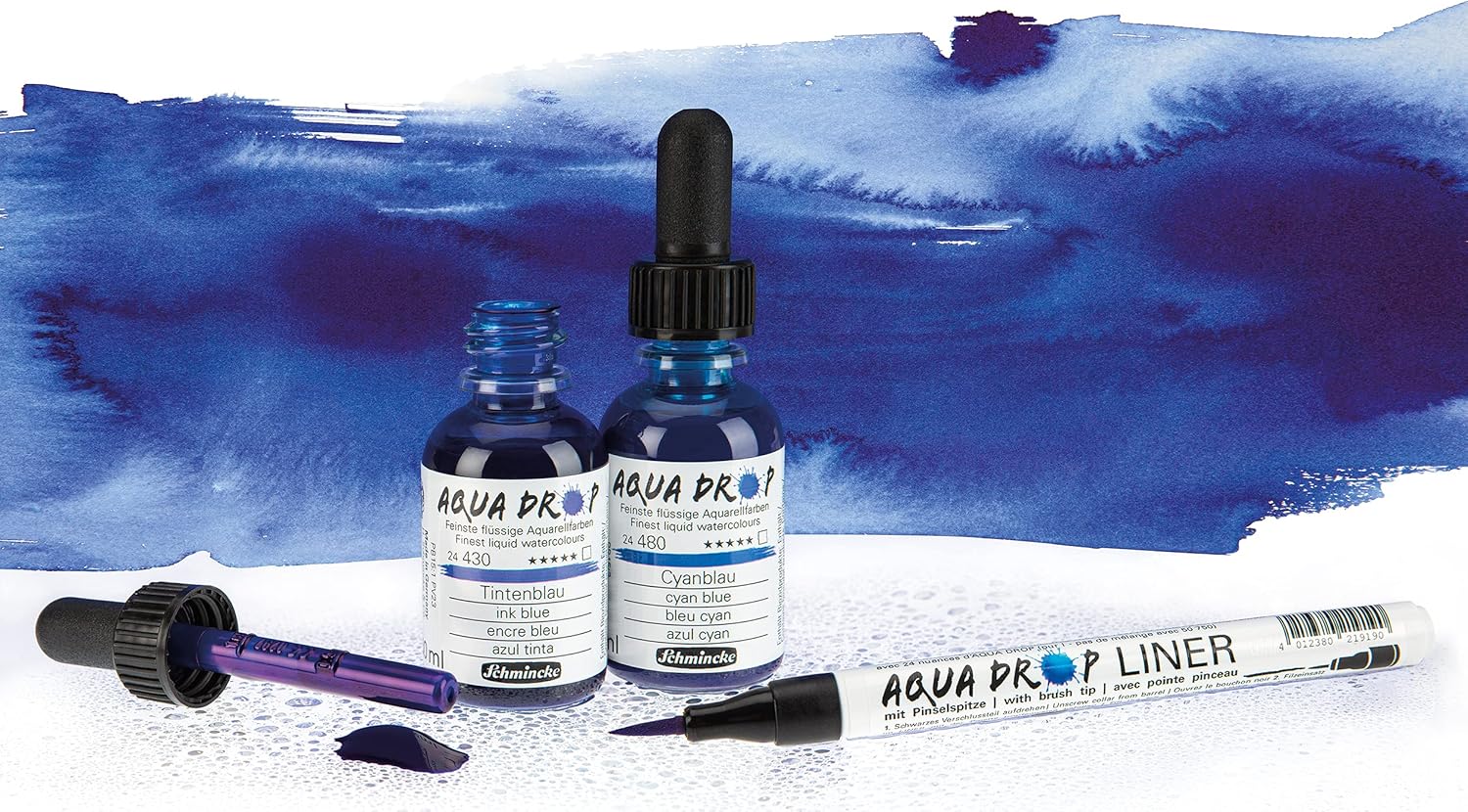 Alternative view of Schmincke - AQUA DROP, liquid watercolor, 5 x 30 ml transparent colors + LINER with brush tip, 78 105 097, Set for watercolor painting, calligraphy, handlettering, airbrushing