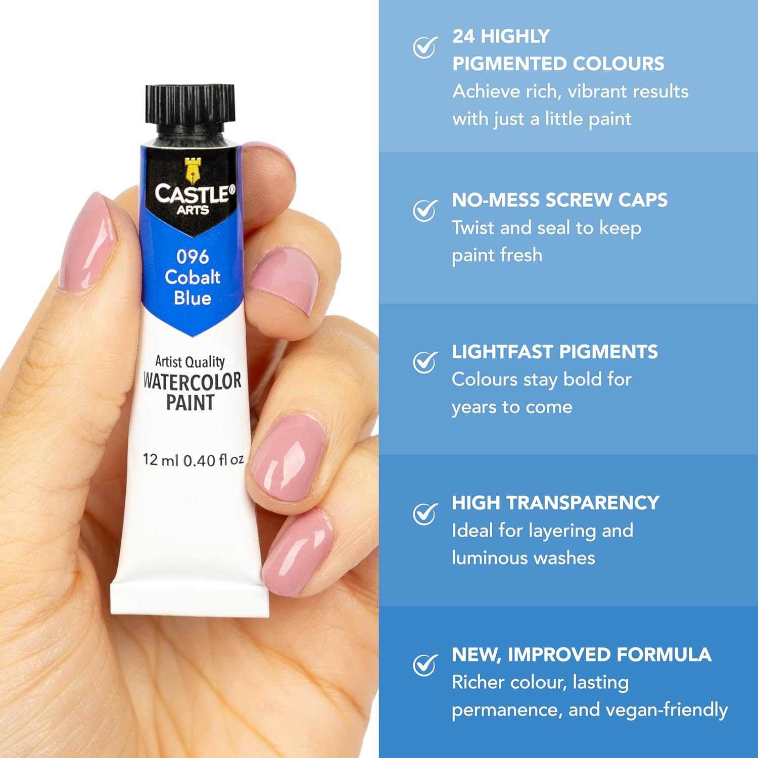 Castle Art Supplies 24 X 12ML Watercolor Paint Set | New Improved Formula | Value for Adult Artists | Quality, Intense Colors | Just Squeeze the Tube, Mix with Water and Get Creative (New Improved Formula)